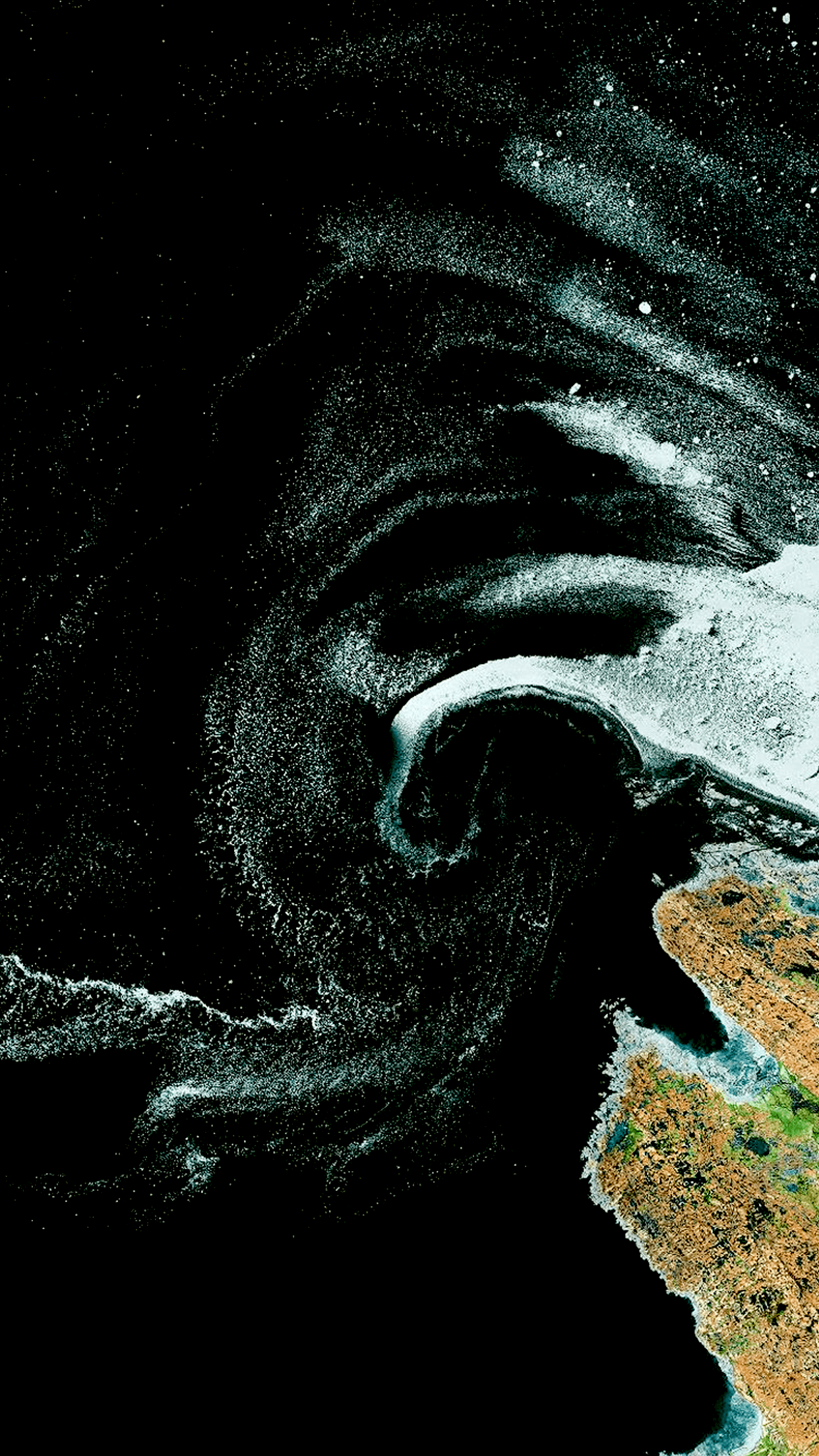 Aerial view of swirling ocean currents and coastline HD Phone Wallpaper