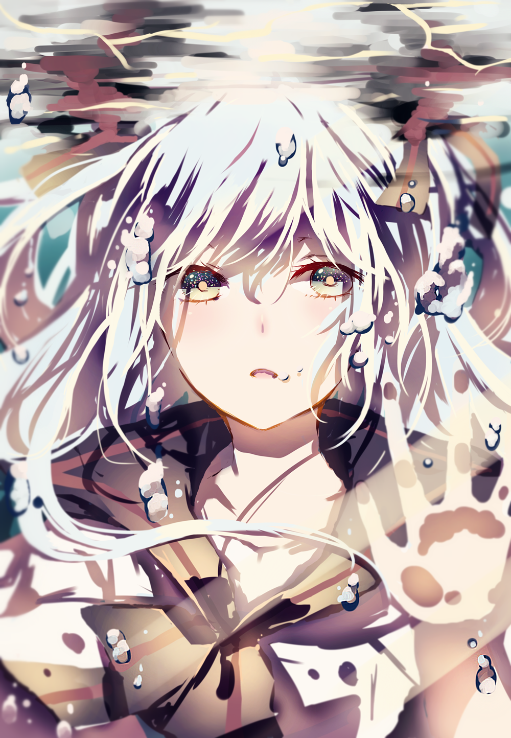 Anime girl with white hair underwater HD Phone Wallpaper