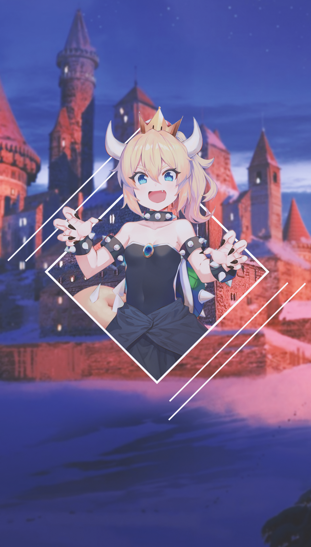 Bowsette from Super Mario with castle background HD Phone Wallpaper