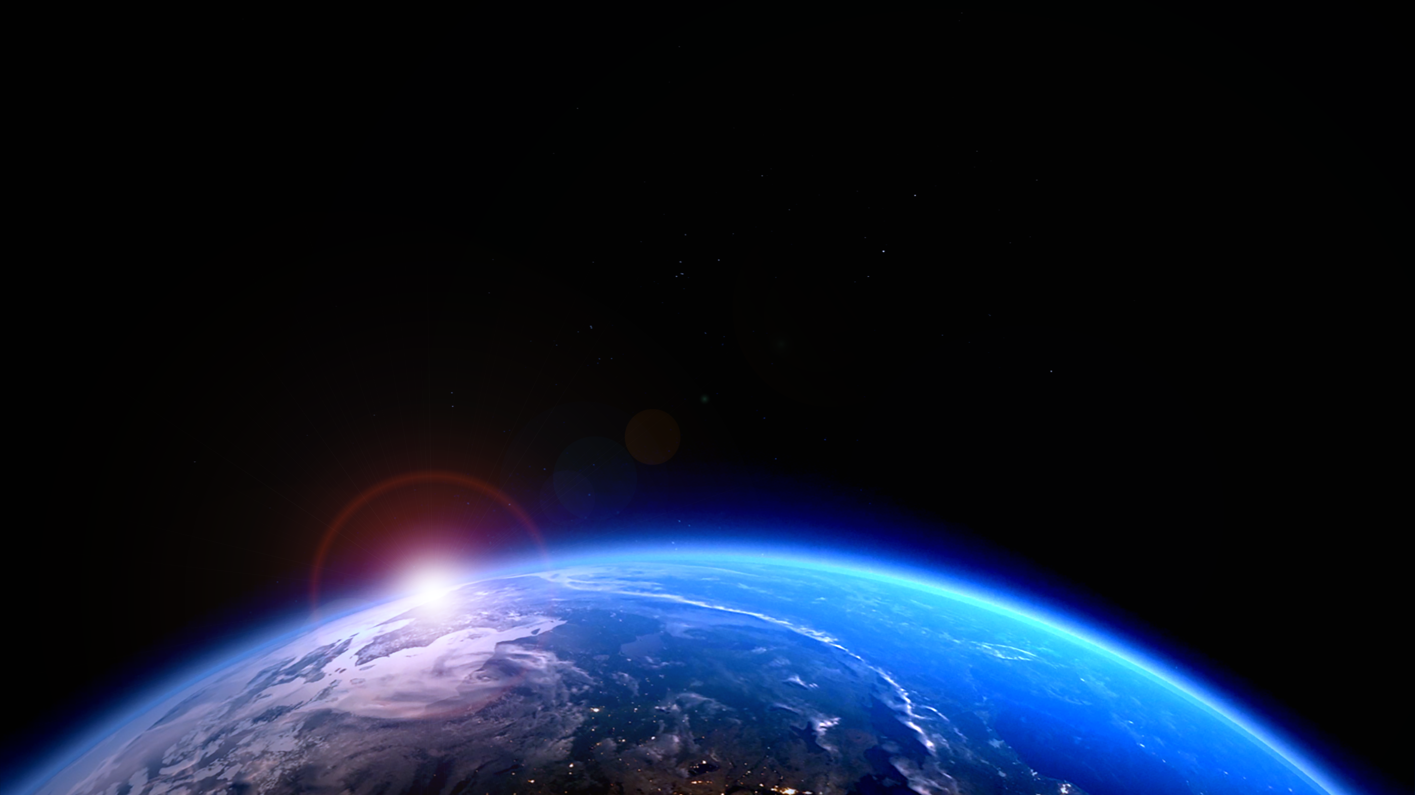 Earth from space with sunrise and lens flare HD Wallpaper