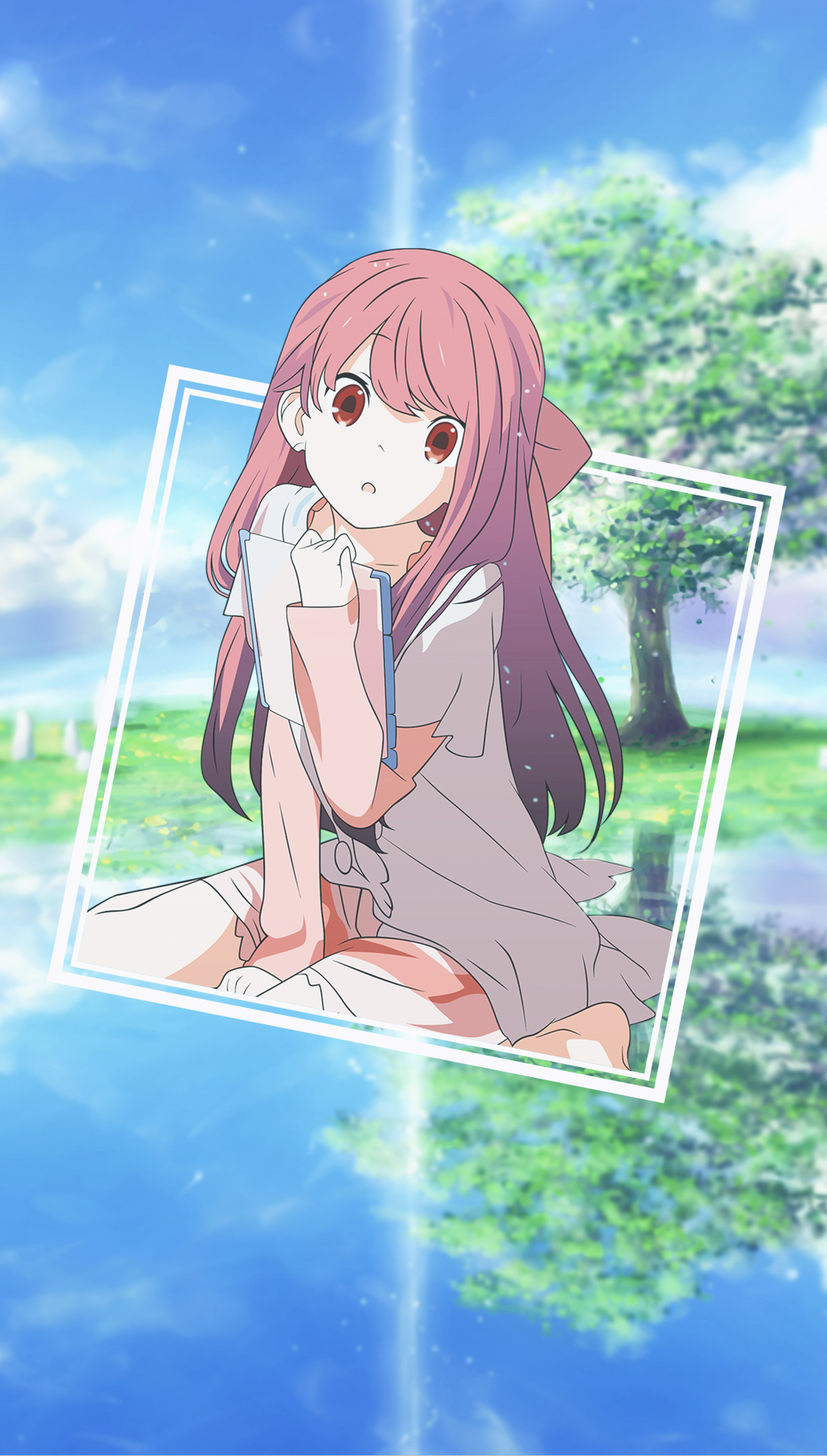 Anime girl with pink hair reading a book HD Phone Wallpaper