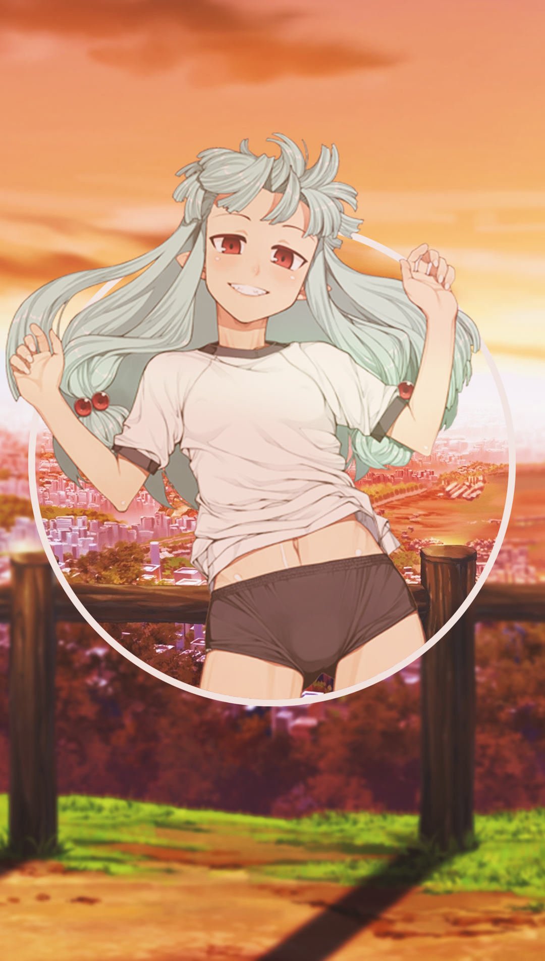 Anime girl in gym clothes on a hill HD Phone Wallpaper