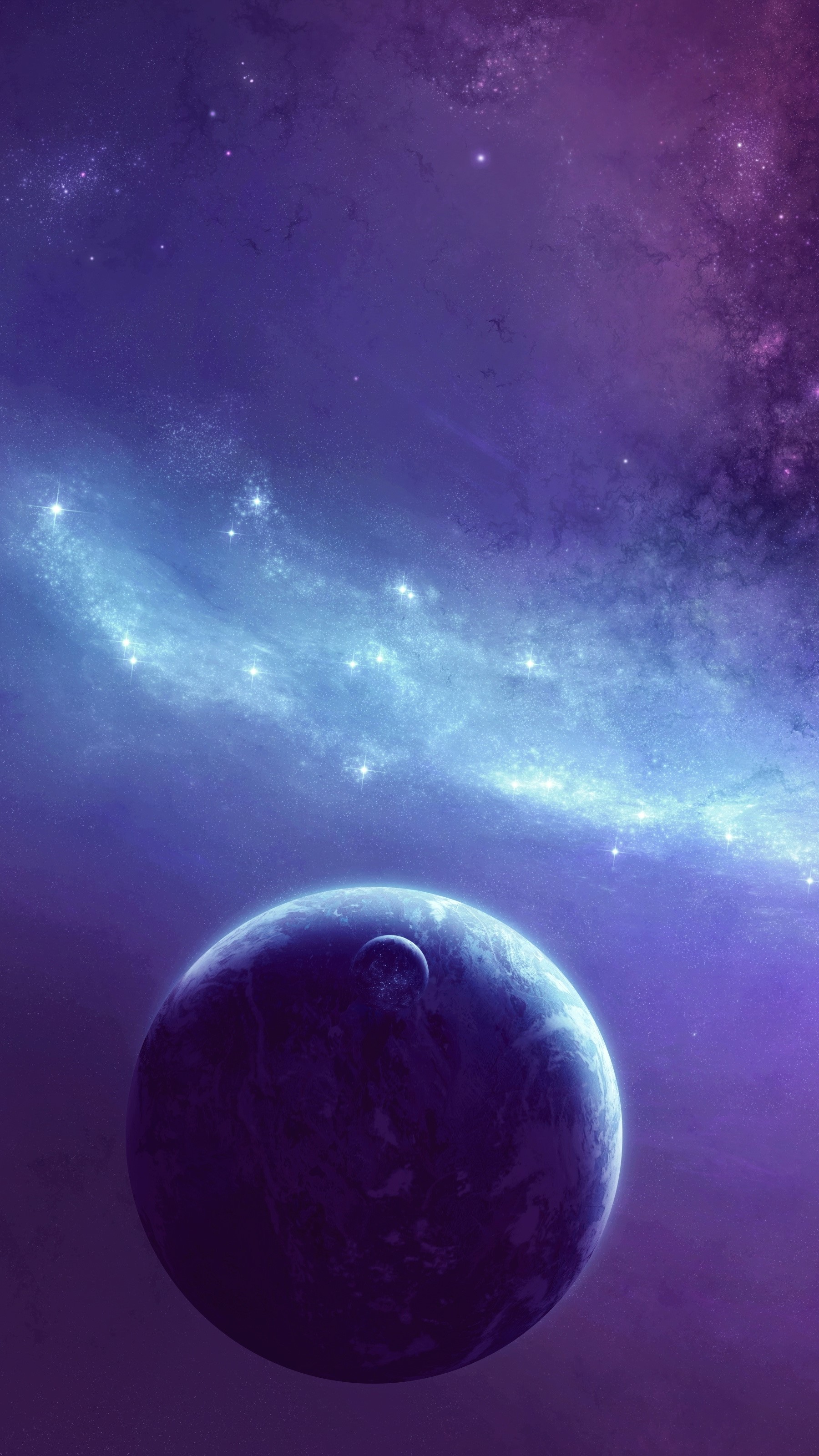 Planet and moon in a nebula HD Phone Wallpaper