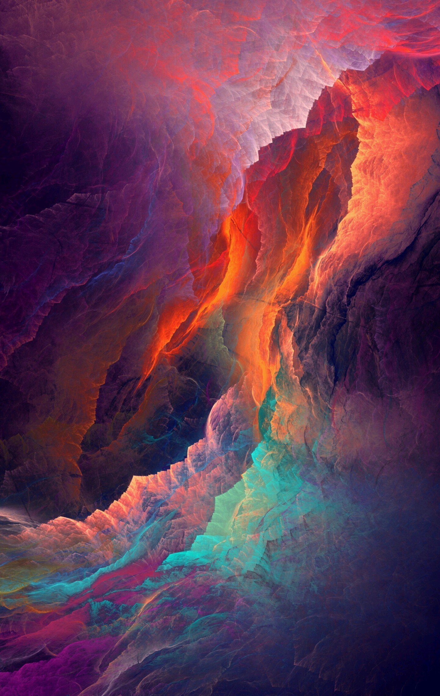 Abstract colorful fractal clouds with orange and purple hues HD Phone Wallpaper