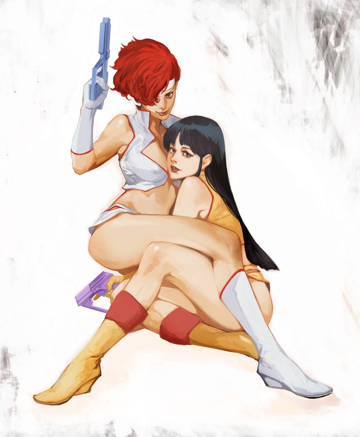 Two women with guns, fantasy art HD Phone Wallpaper
