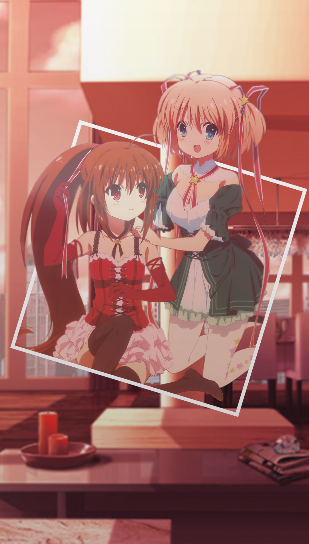 Two anime girls in a picture frame HD Phone Wallpaper