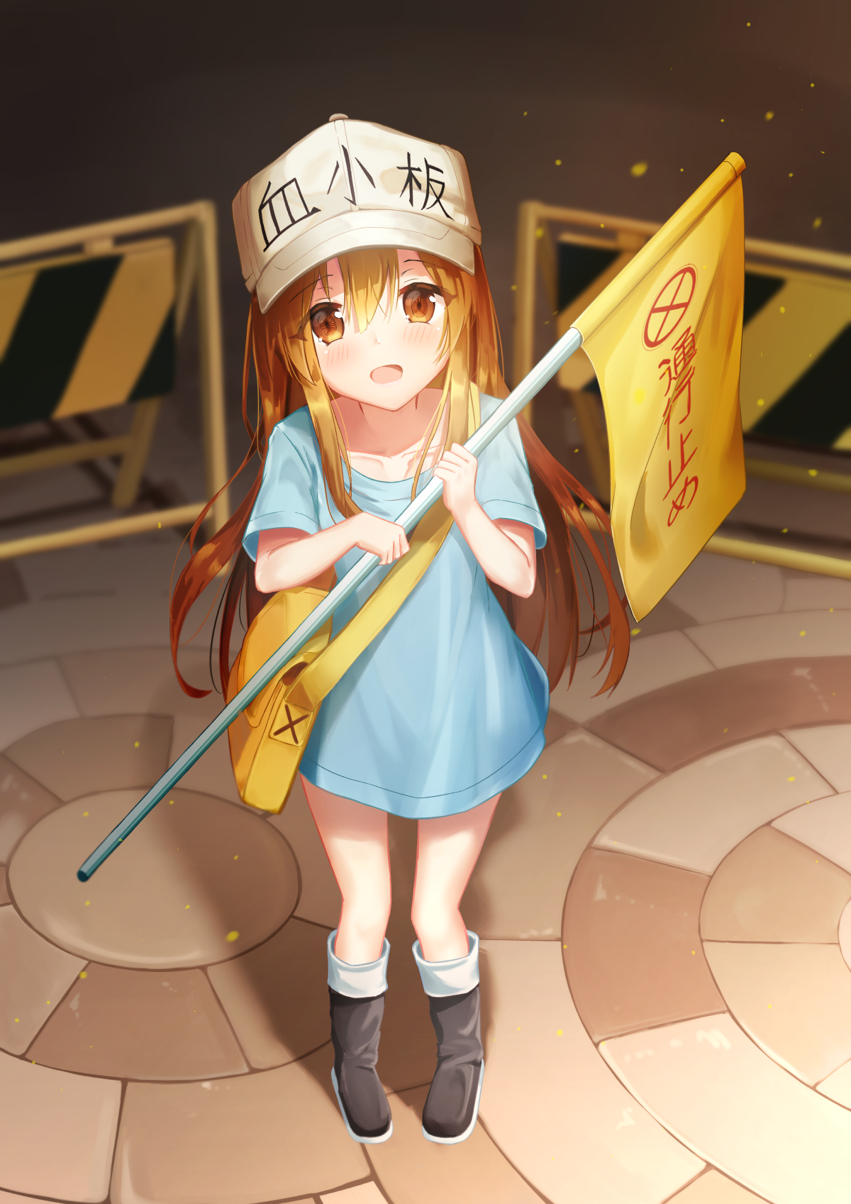 Platelet-chan from Hataraku Saibou holding a flag HD Phone Wallpaper