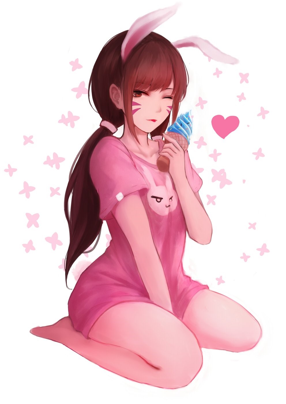 D.Va from Overwatch eating ice cream HD Phone Wallpaper