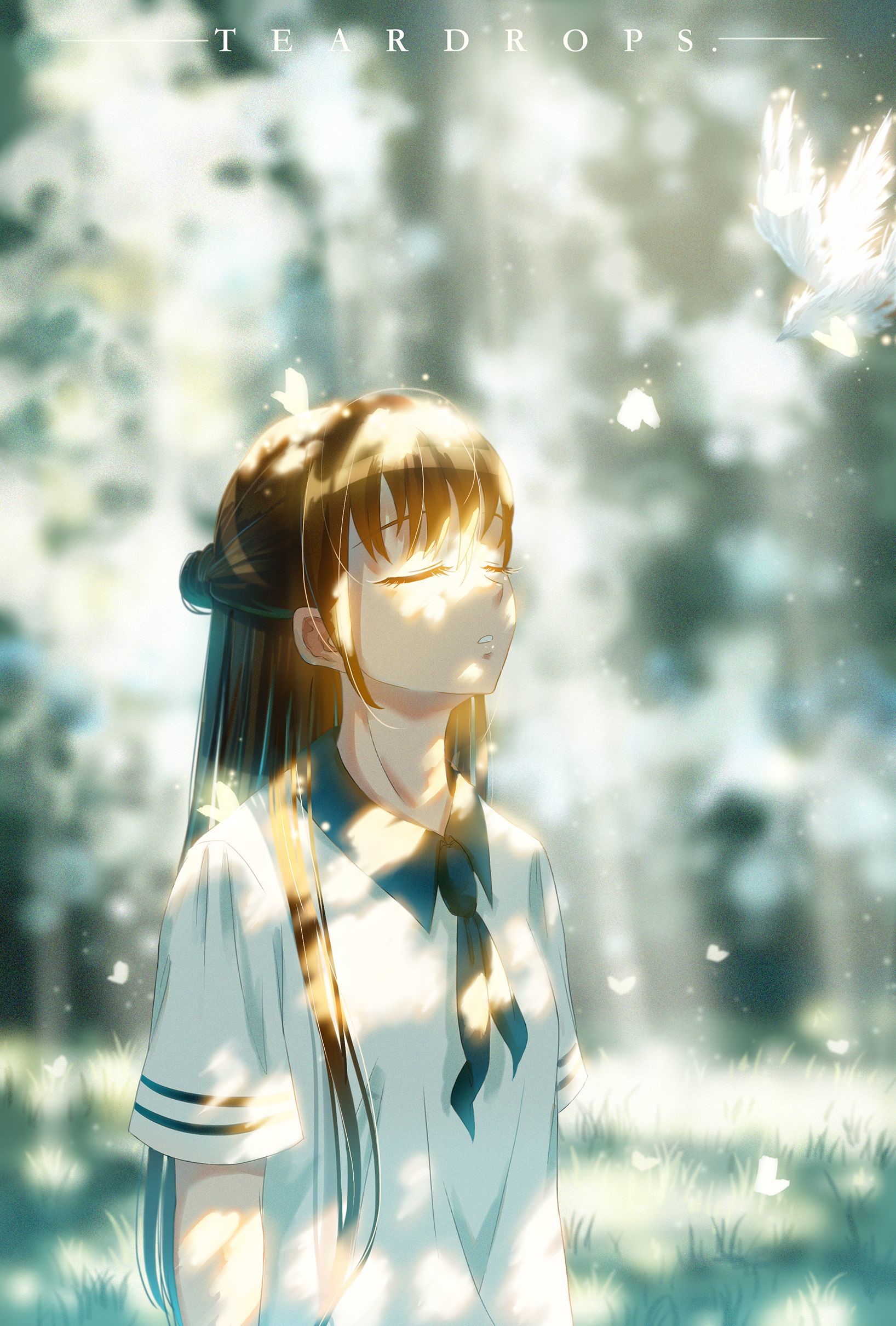 Anime girl with butterflies and sunlight HD Phone Wallpaper