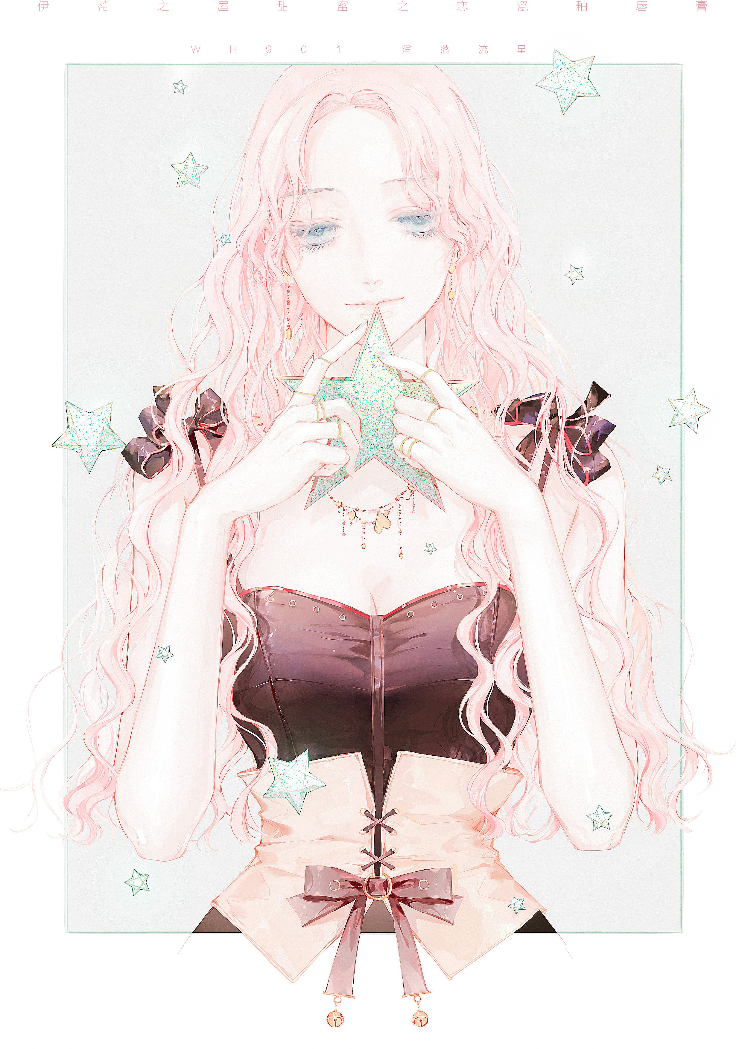 Anime girl with pink hair holding a star HD Phone Wallpaper