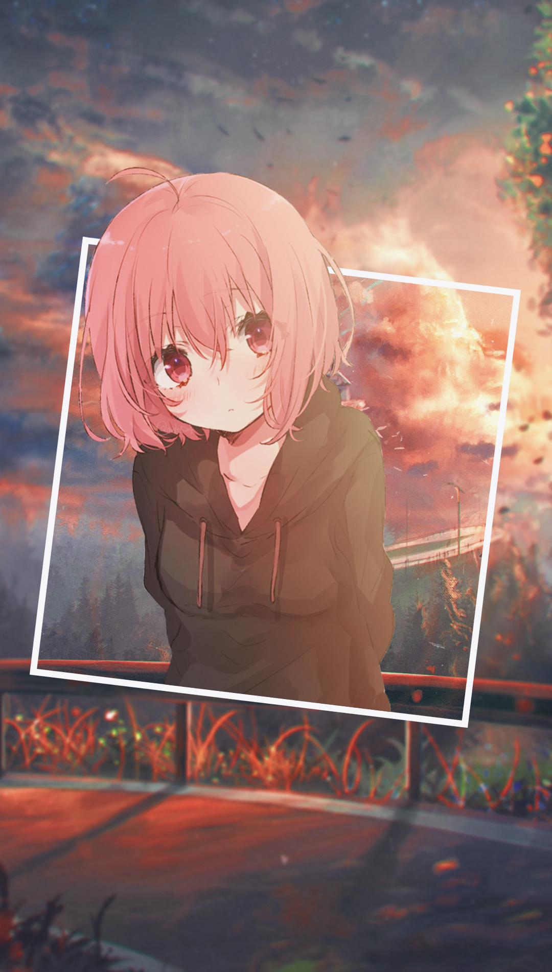 Anime girl with pink hair in a hoodie HD Phone Wallpaper