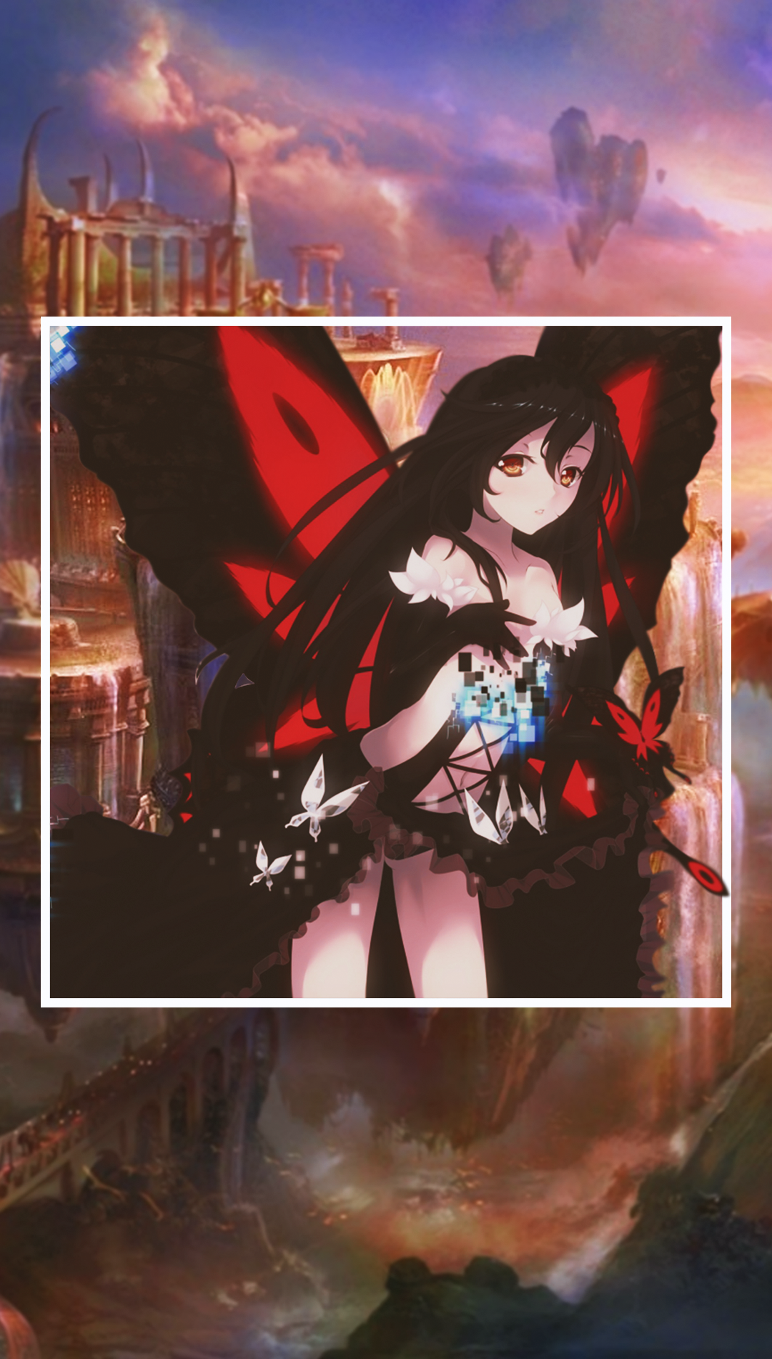 Anime girl with butterfly wings holding glowing blocks HD Phone Wallpaper