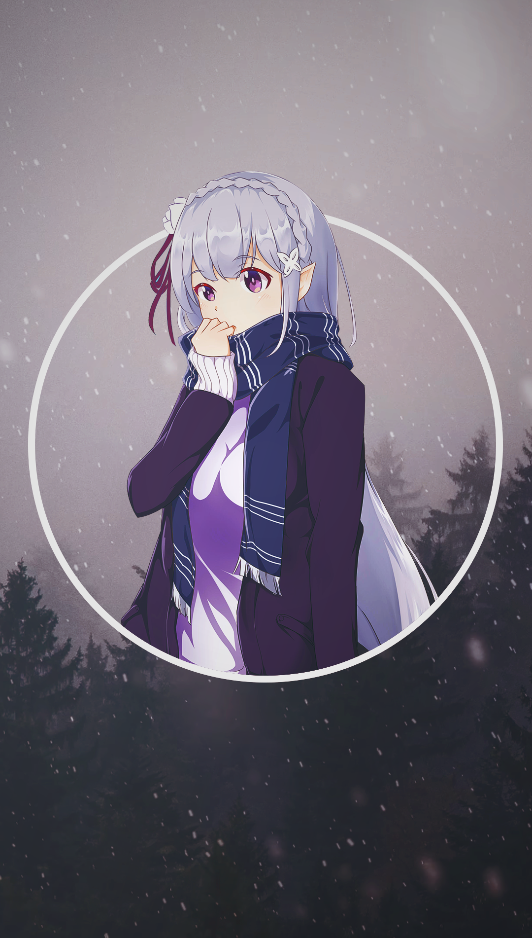 Emilia from Re:Zero in a Winter Forest HD Phone Wallpaper
