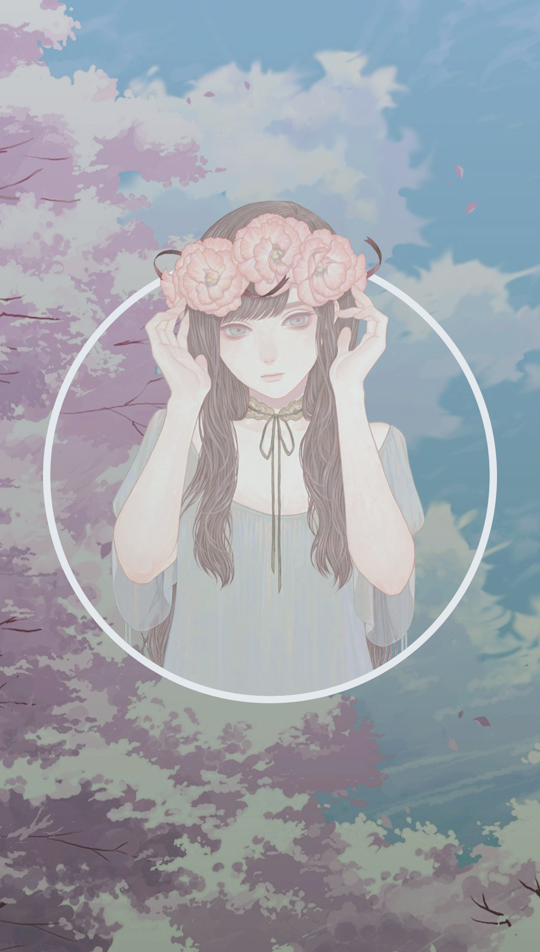 Anime girl with flower crown in a circle HD Phone Wallpaper