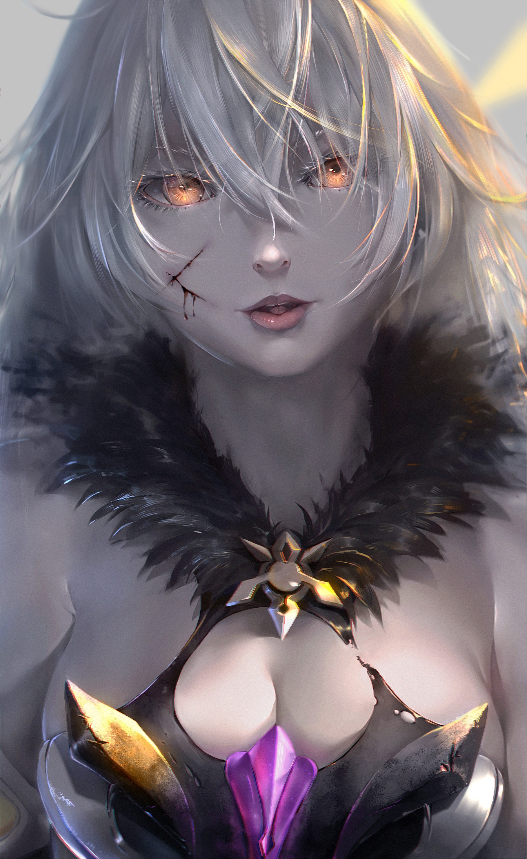 Kiana Kaslana from Honkai Impact with orange eyes and white hair HD Phone Wallpaper