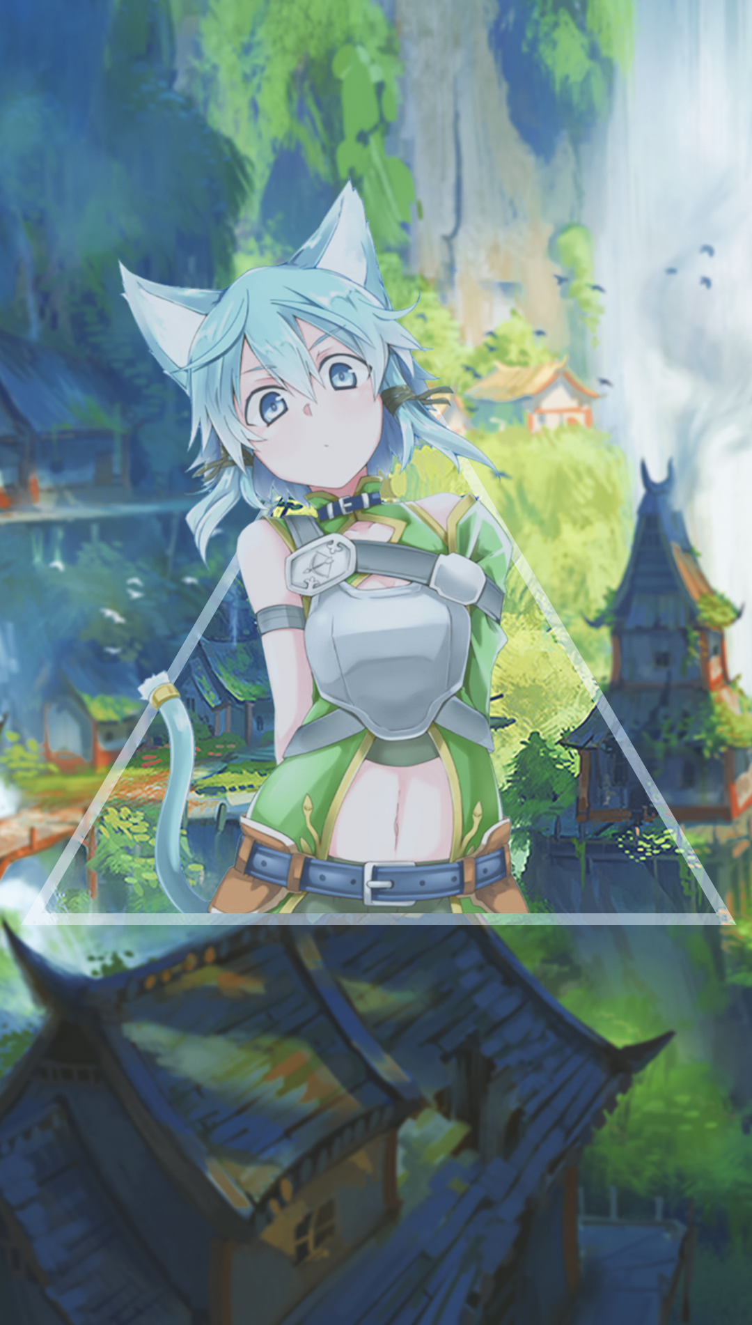 Sinon from Sword Art Online with a village background HD Phone Wallpaper