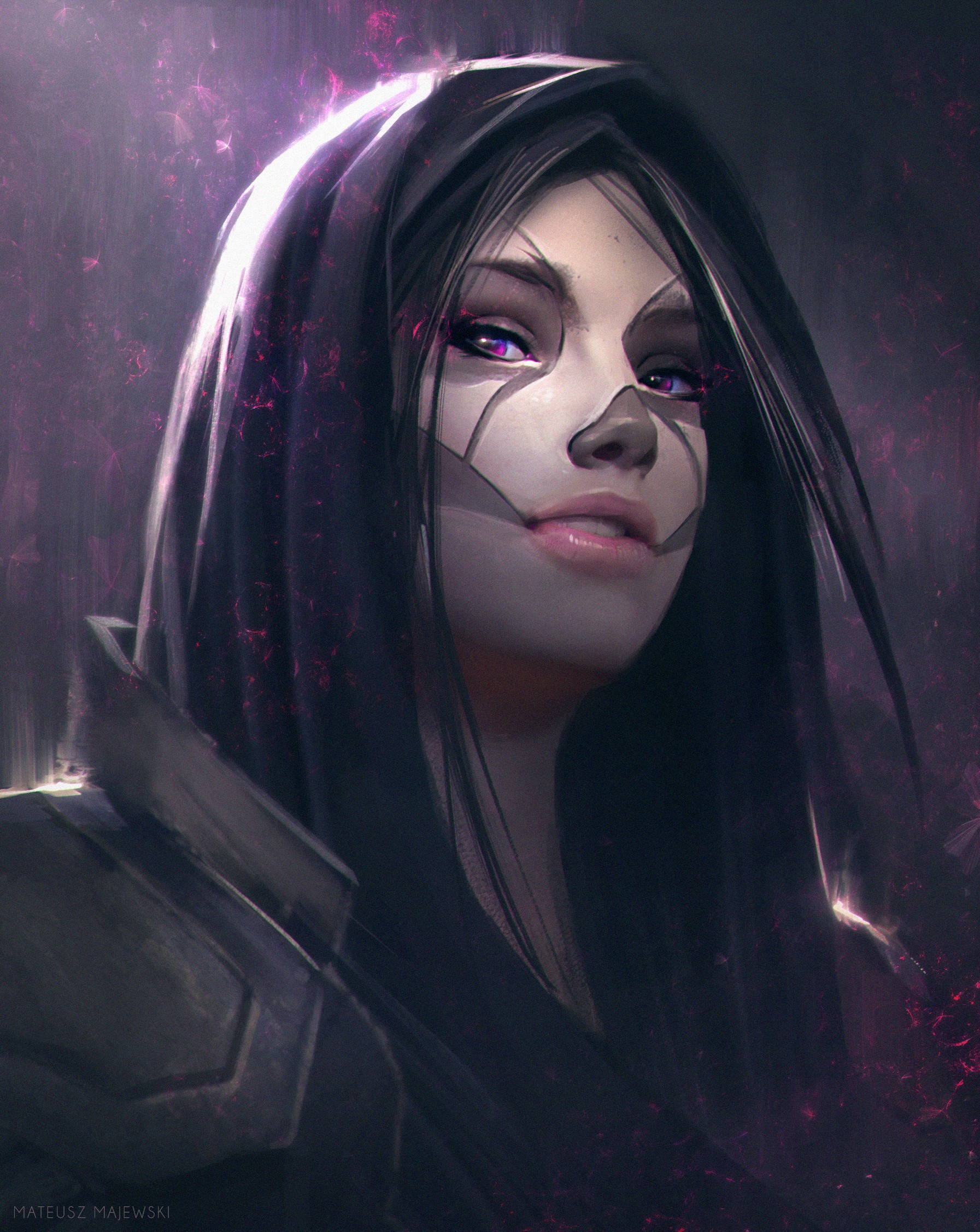 Woman with mask and pink eyes HD Phone Wallpaper