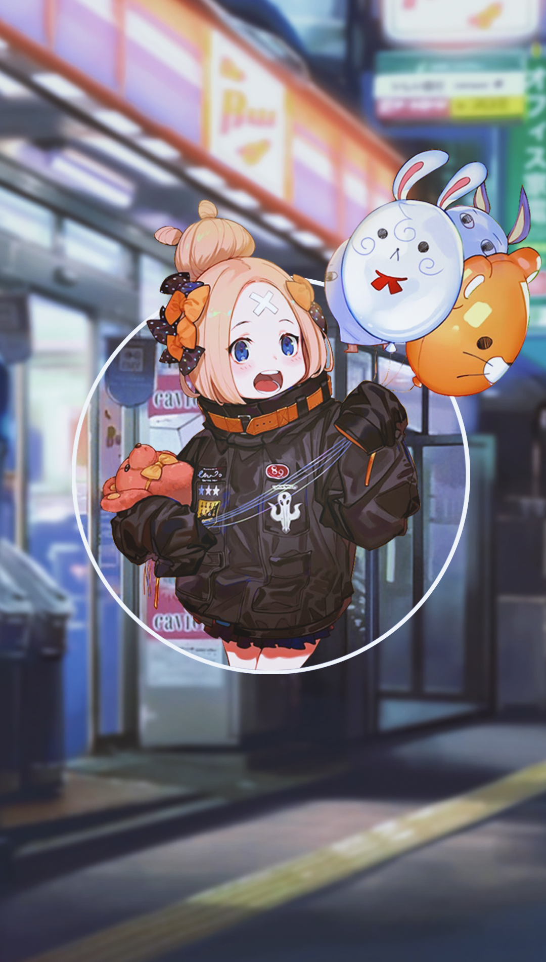 Anime girl with balloons and food HD Phone Wallpaper