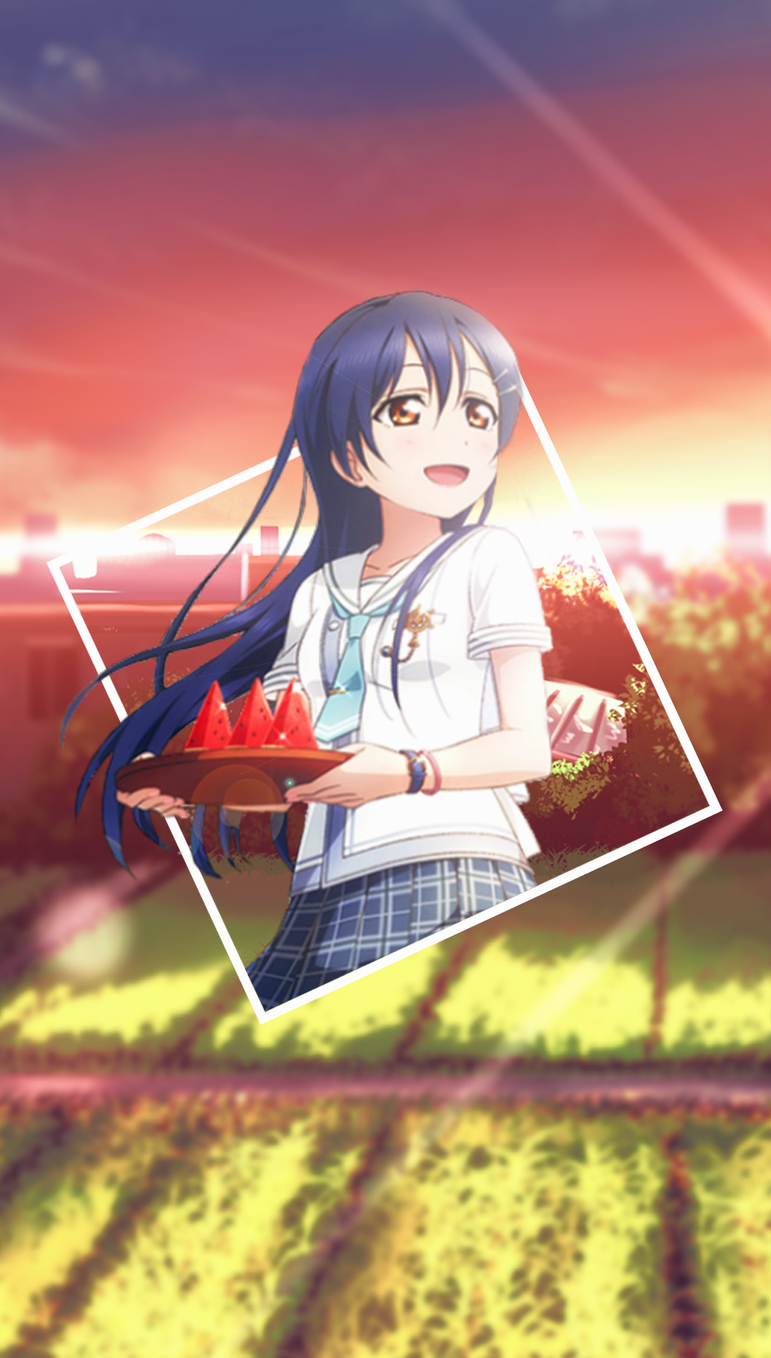Anime girl holding watermelon slices HD Phone Wallpaper