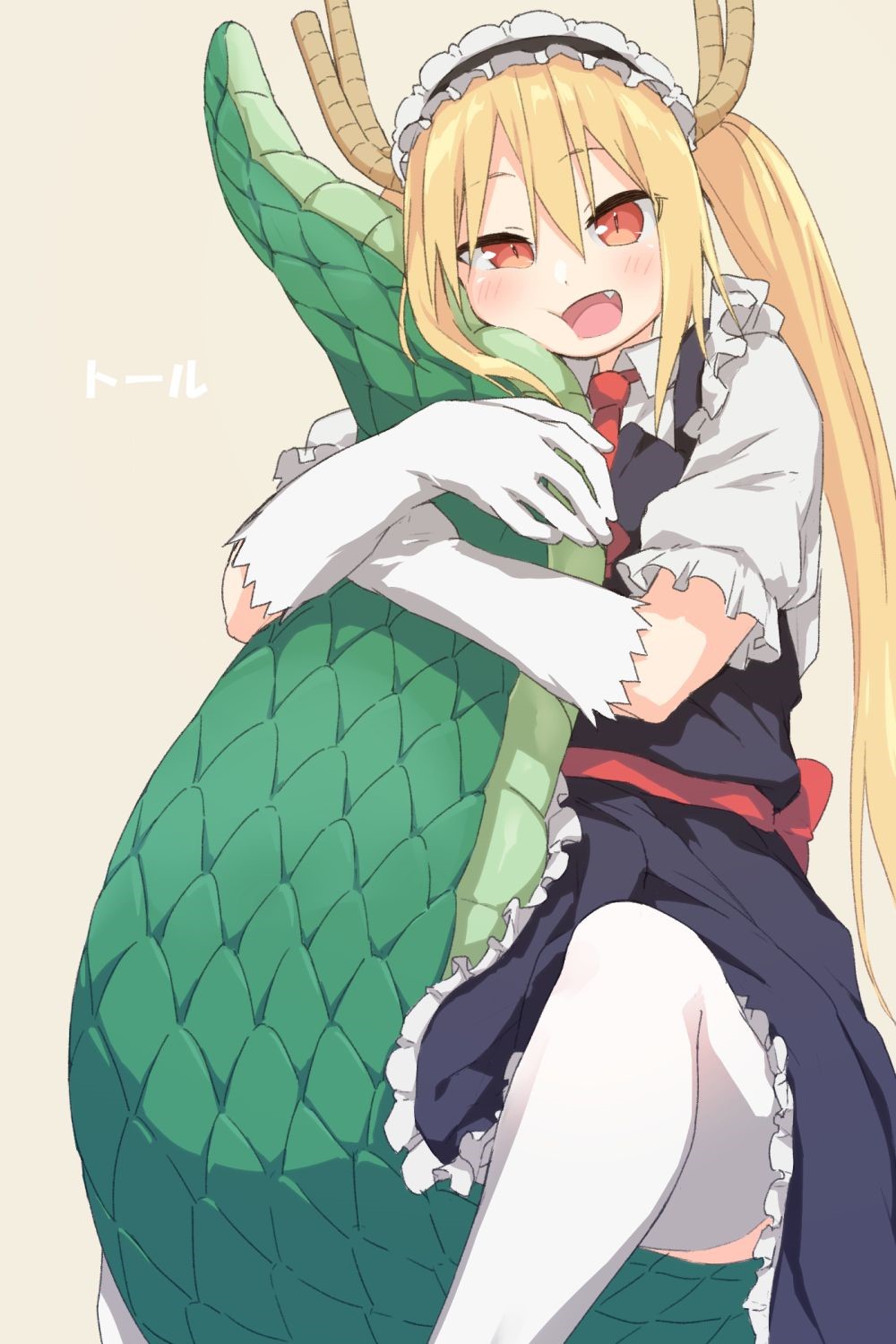 Tohru from Kobayashi-san Chi no Maid Dragon hugging a dragon tail HD Phone Wallpaper