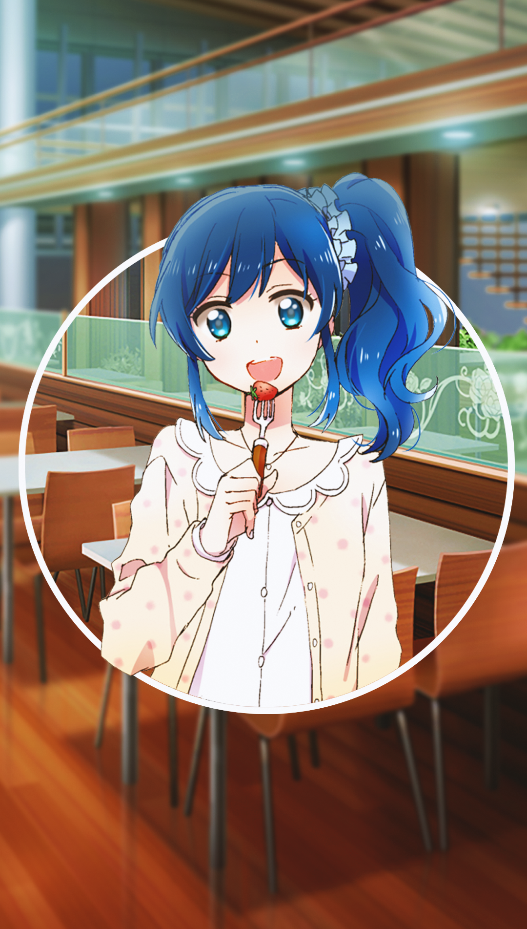 Anime girl eating strawberry on a fork HD Phone Wallpaper