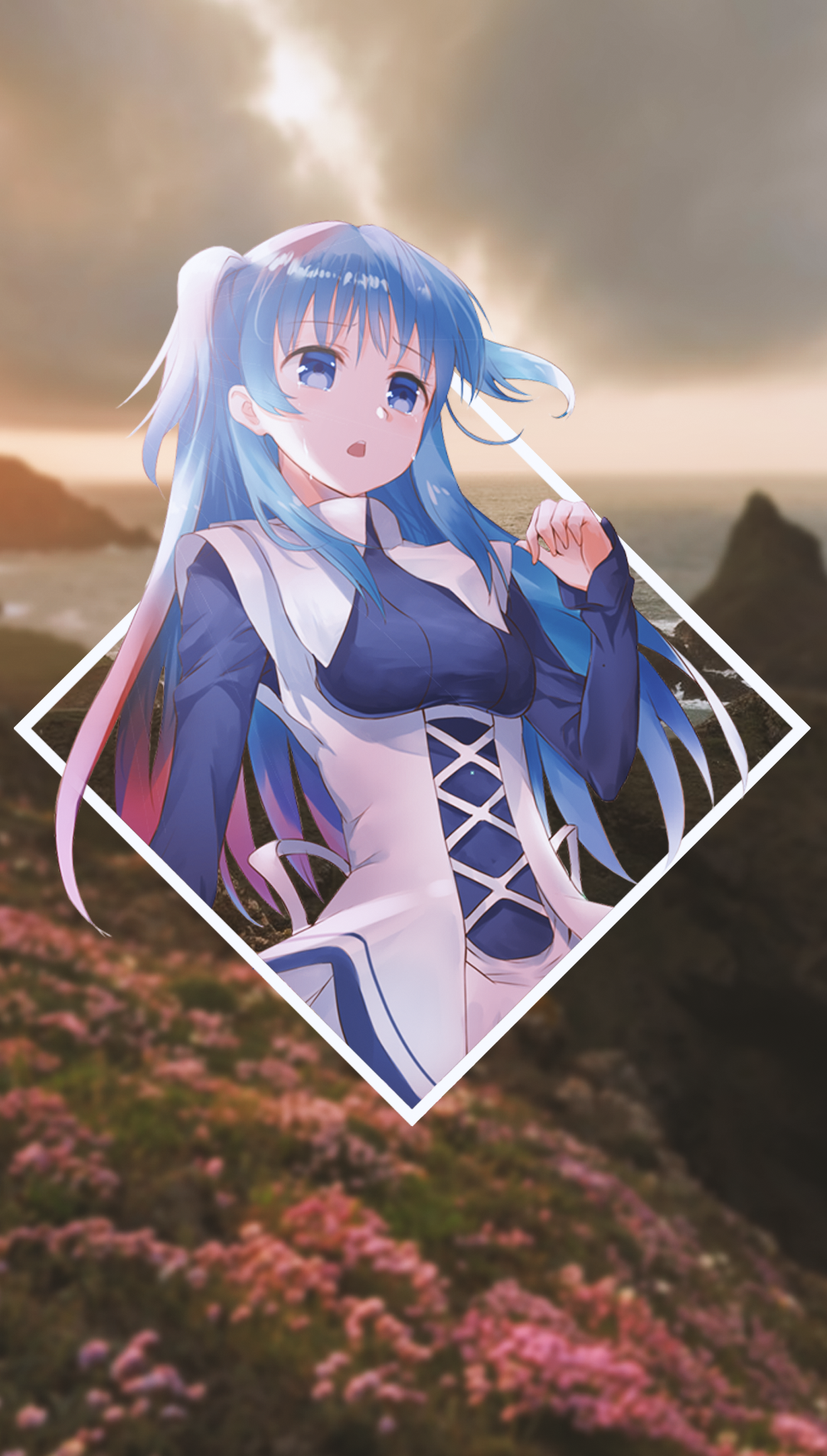 Anime girl with blue hair in a white and blue outfit HD Phone Wallpaper