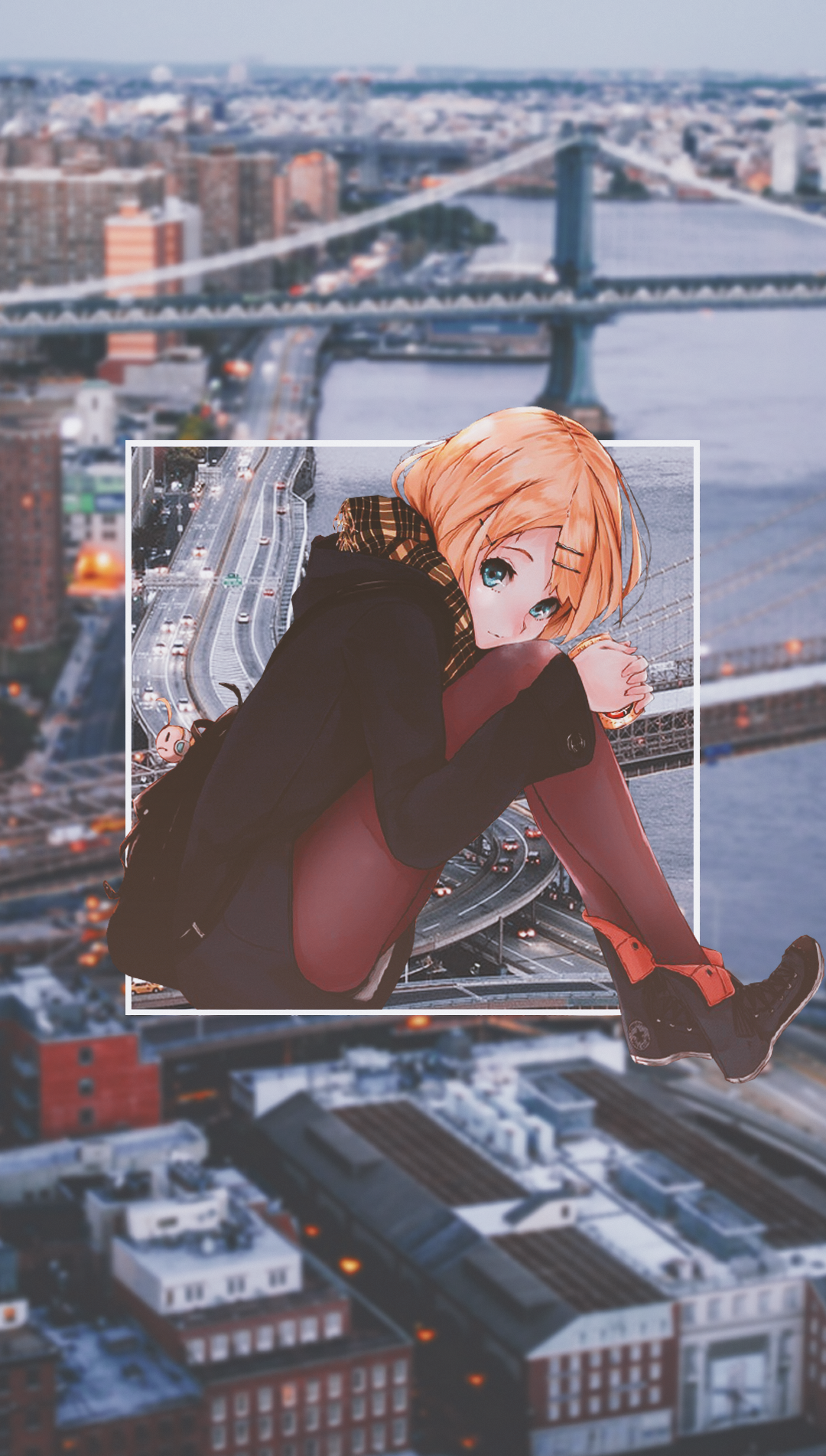 Anime girl in a city with a bridge HD Phone Wallpaper