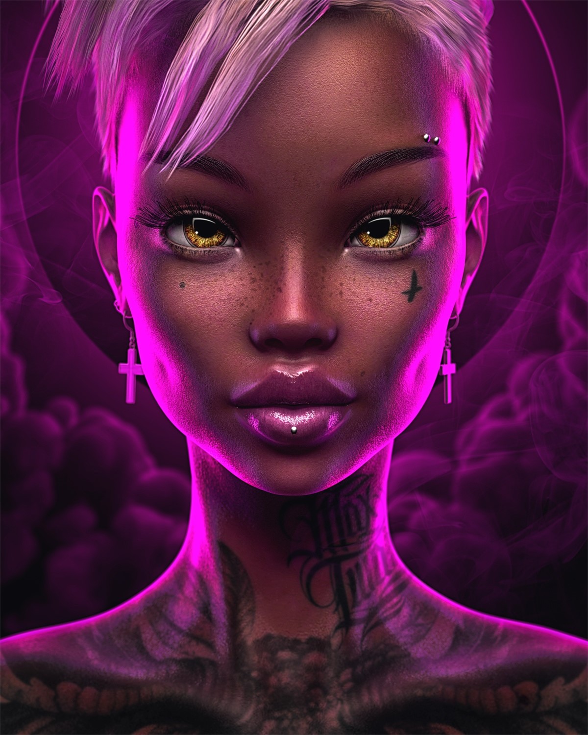 Fantasy girl with yellow eyes and tattoos by Max Twain HD Phone Wallpaper