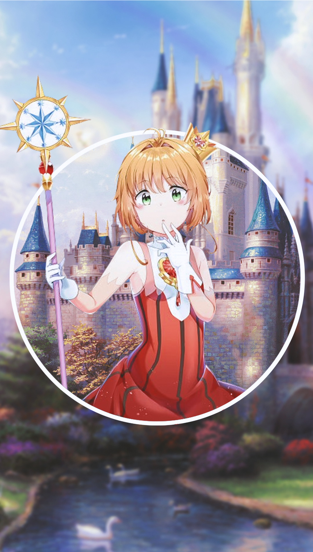 Sakura Kinomoto from Cardcaptor Sakura with a castle HD Phone Wallpaper