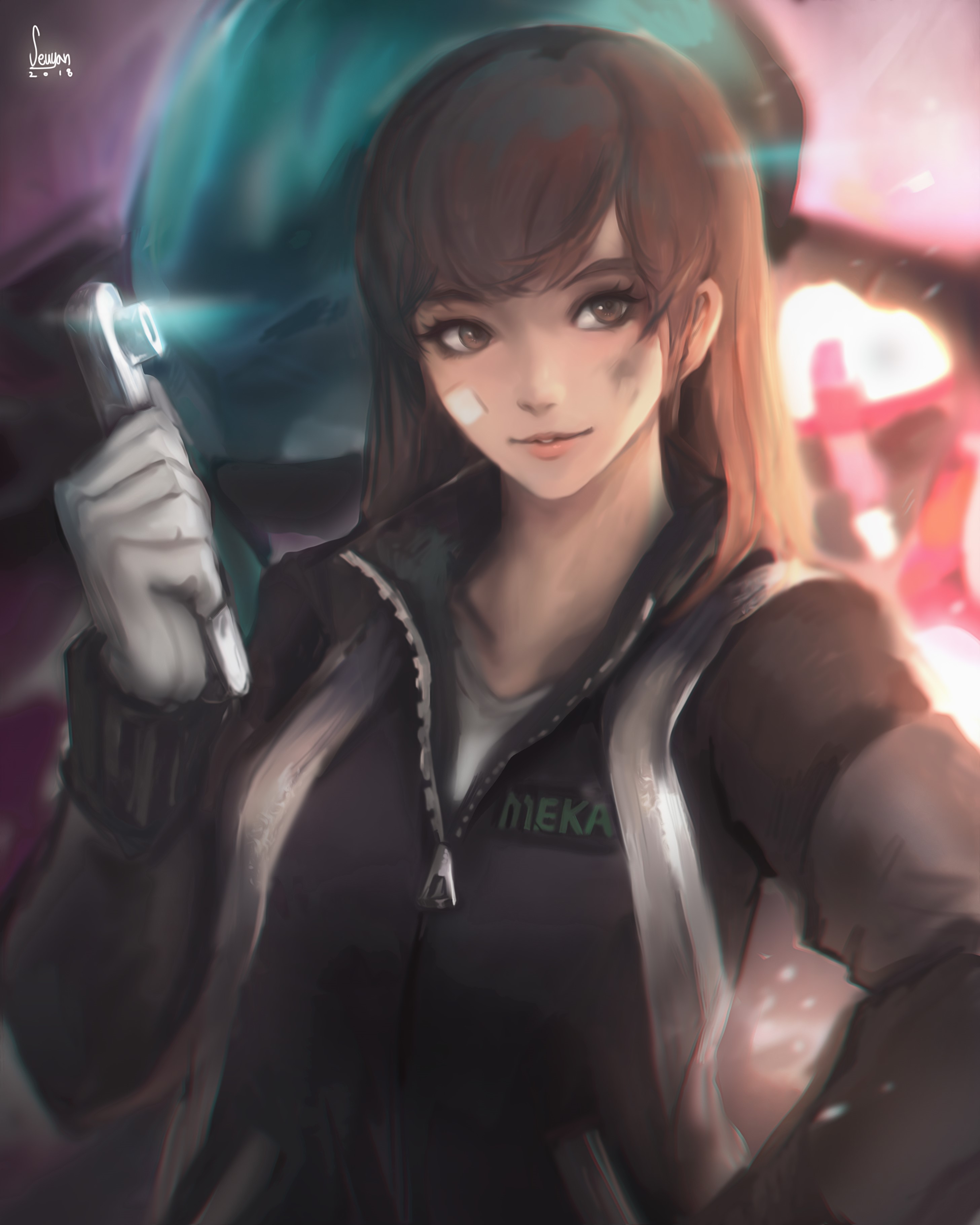 D.Va from Overwatch holding a tool HD Phone Wallpaper