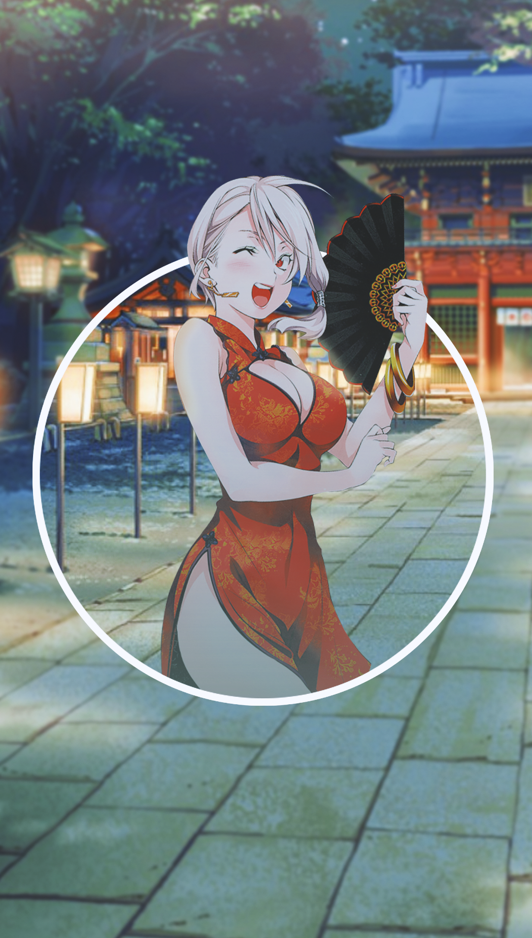 Anime girl in Chinese dress holding a fan HD Phone Wallpaper