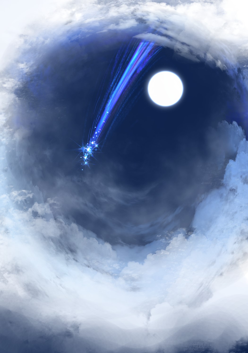 Digital art of clouds, meteors, and the Moon HD Phone Wallpaper