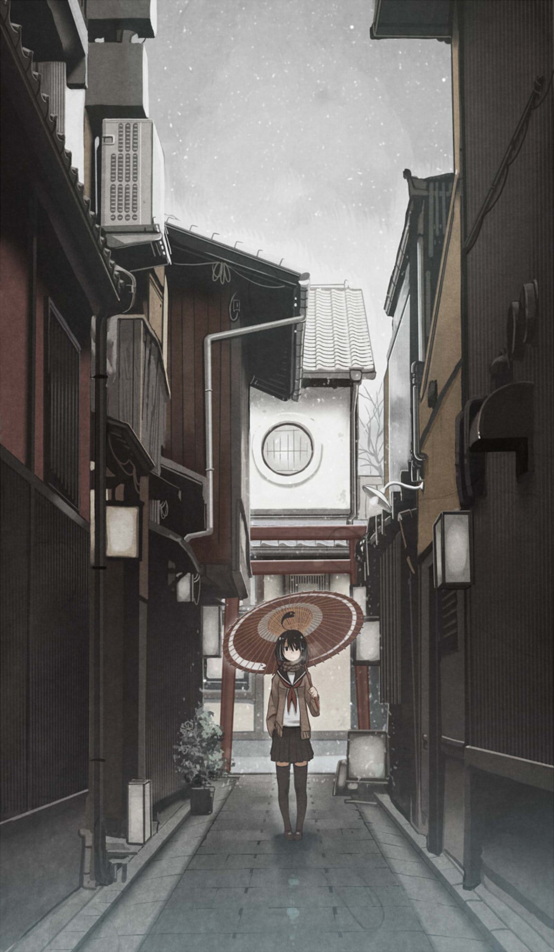 Girl with umbrella in a rainy alleyway HD Phone Wallpaper
