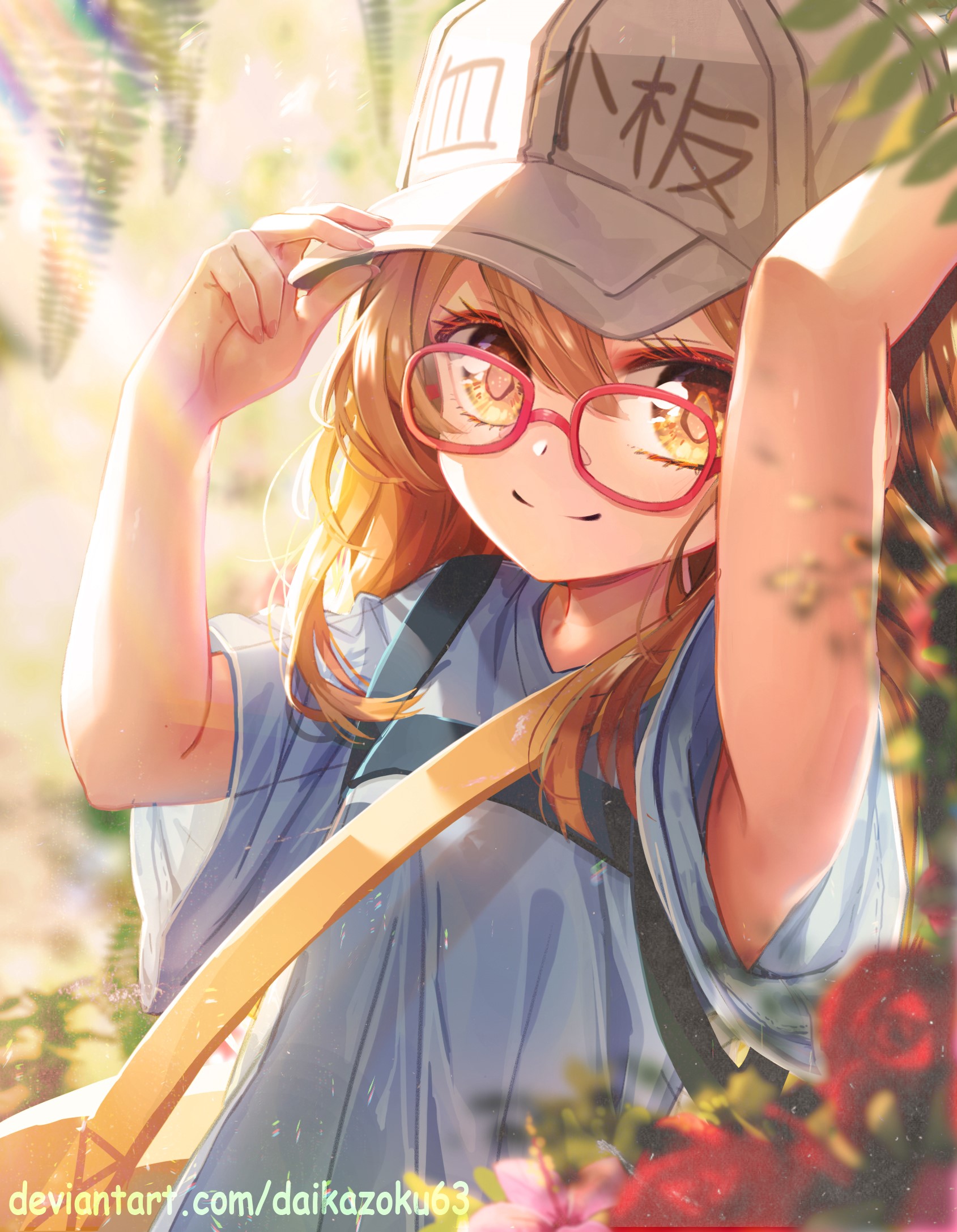 Platelet-chan from Hataraku Saibou wearing glasses and a hat HD Phone Wallpaper