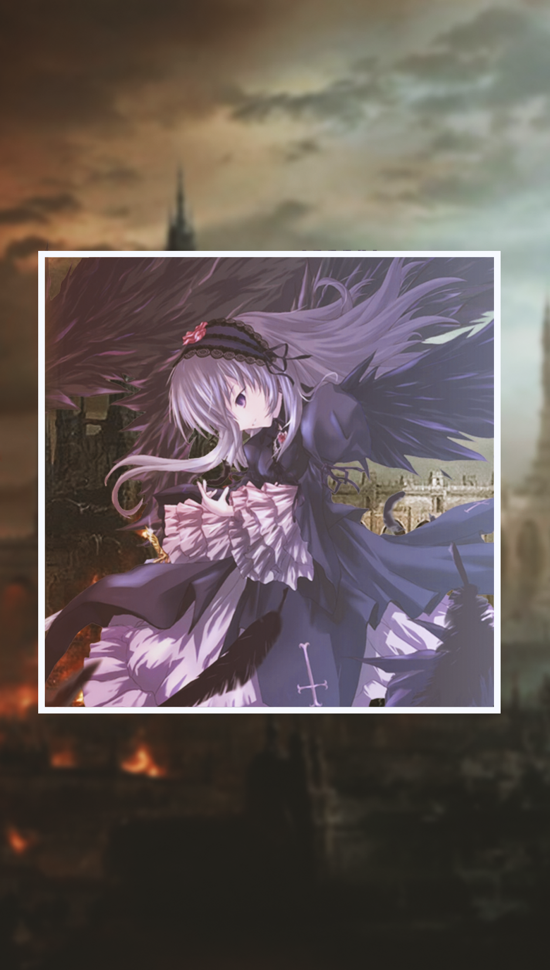 Suigintou from Rozen Maiden with black wings HD Phone Wallpaper