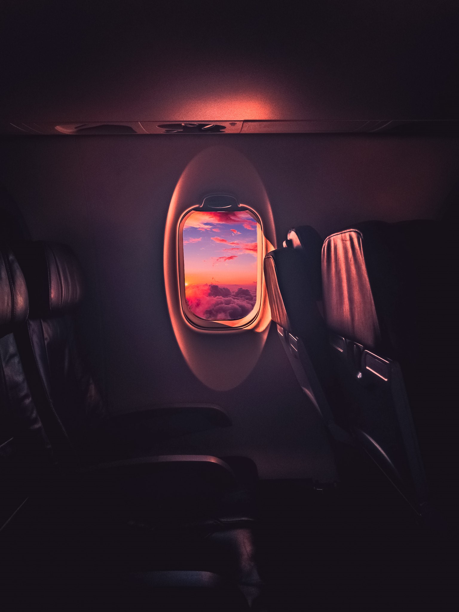 Airplane window view of sunset clouds HD Phone Wallpaper