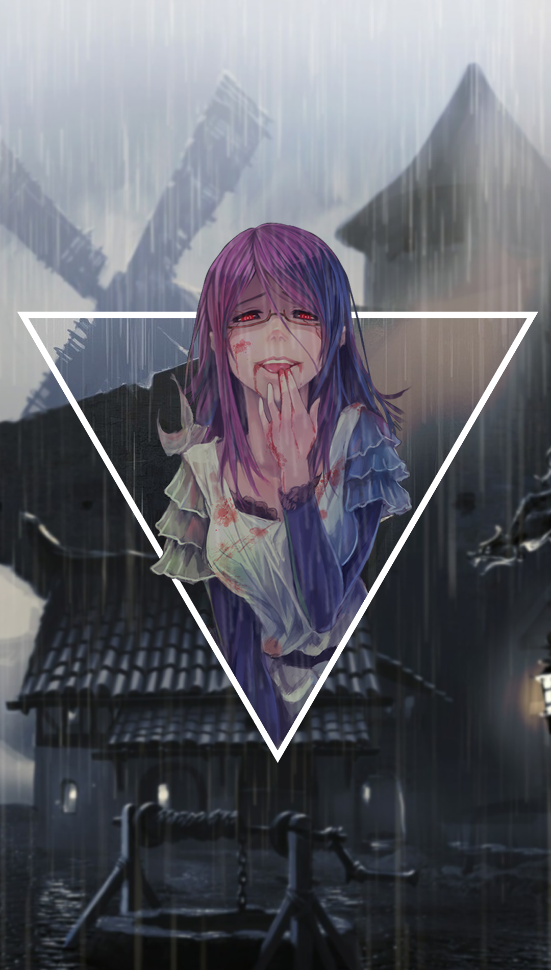 Sad anime girl with blood on her face in the rain HD Phone Wallpaper