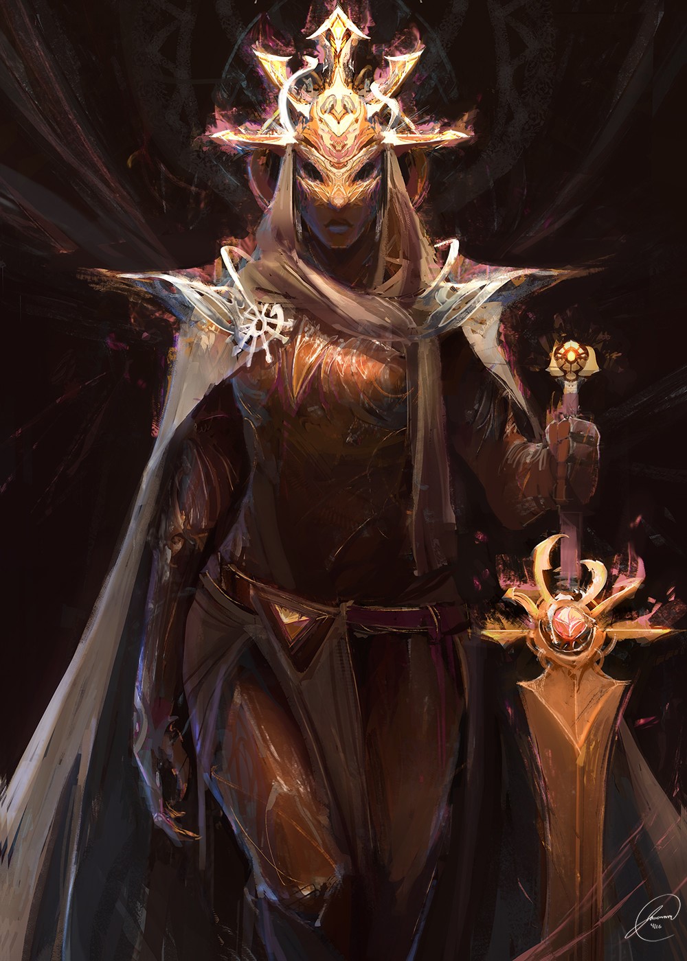 Woman in ornate armor holding a sword HD Phone Wallpaper
