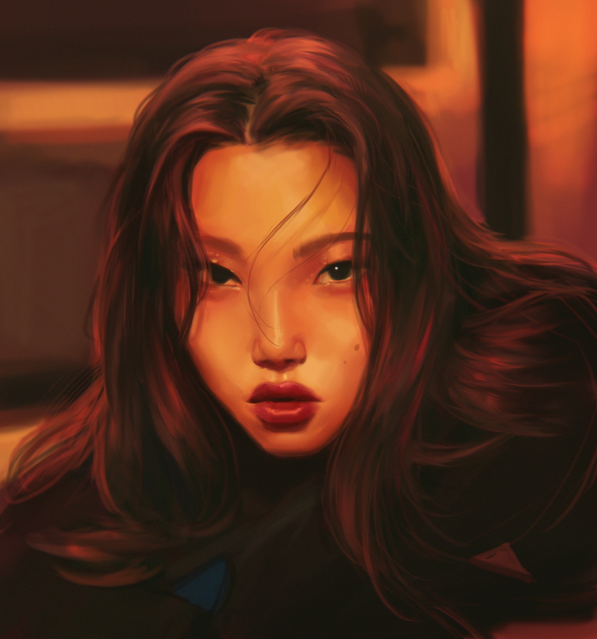Digital artwork portrait of an Asian woman HD Phone Wallpaper