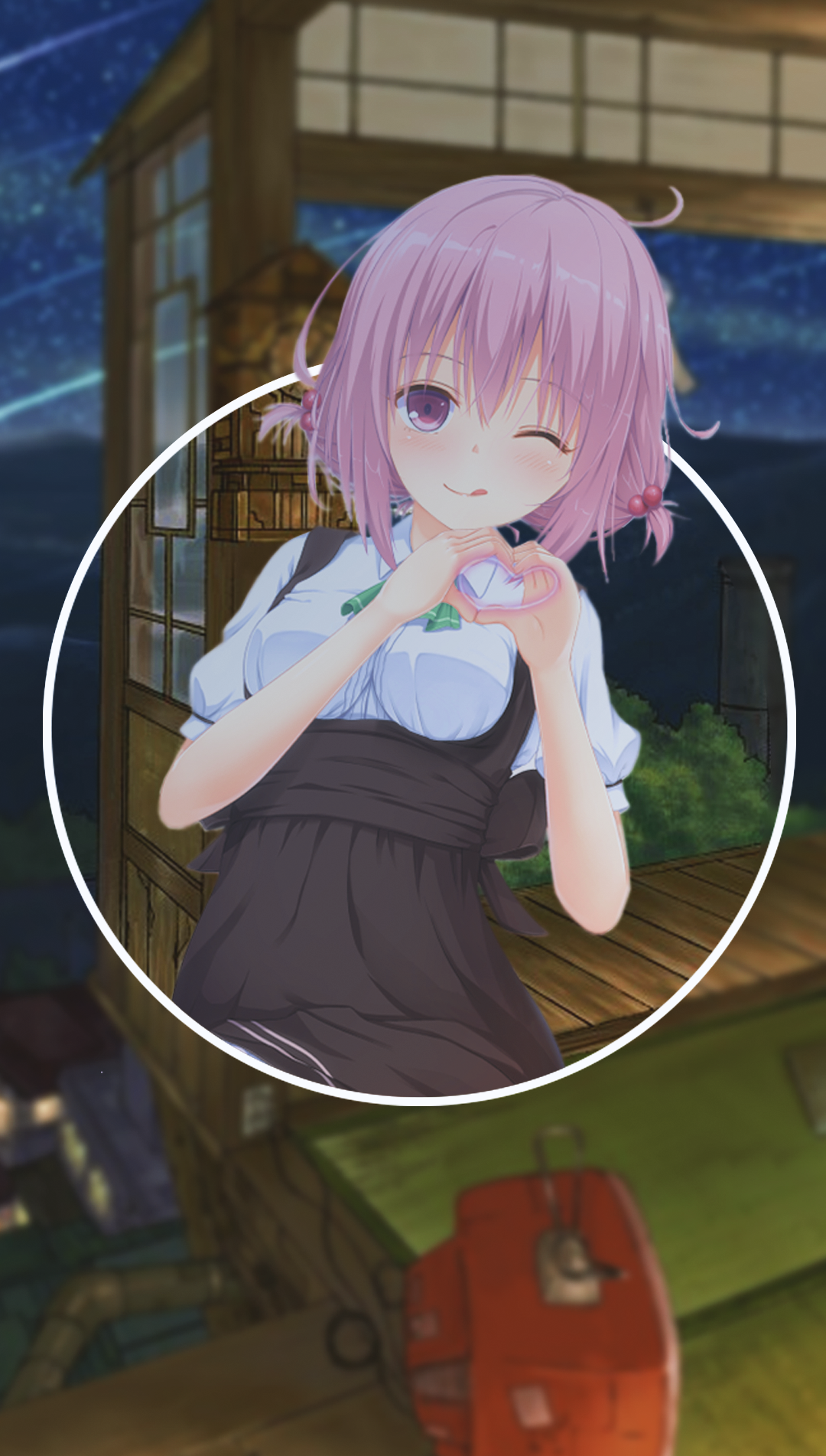 Anime girl with pink hair making heart shape HD Phone Wallpaper
