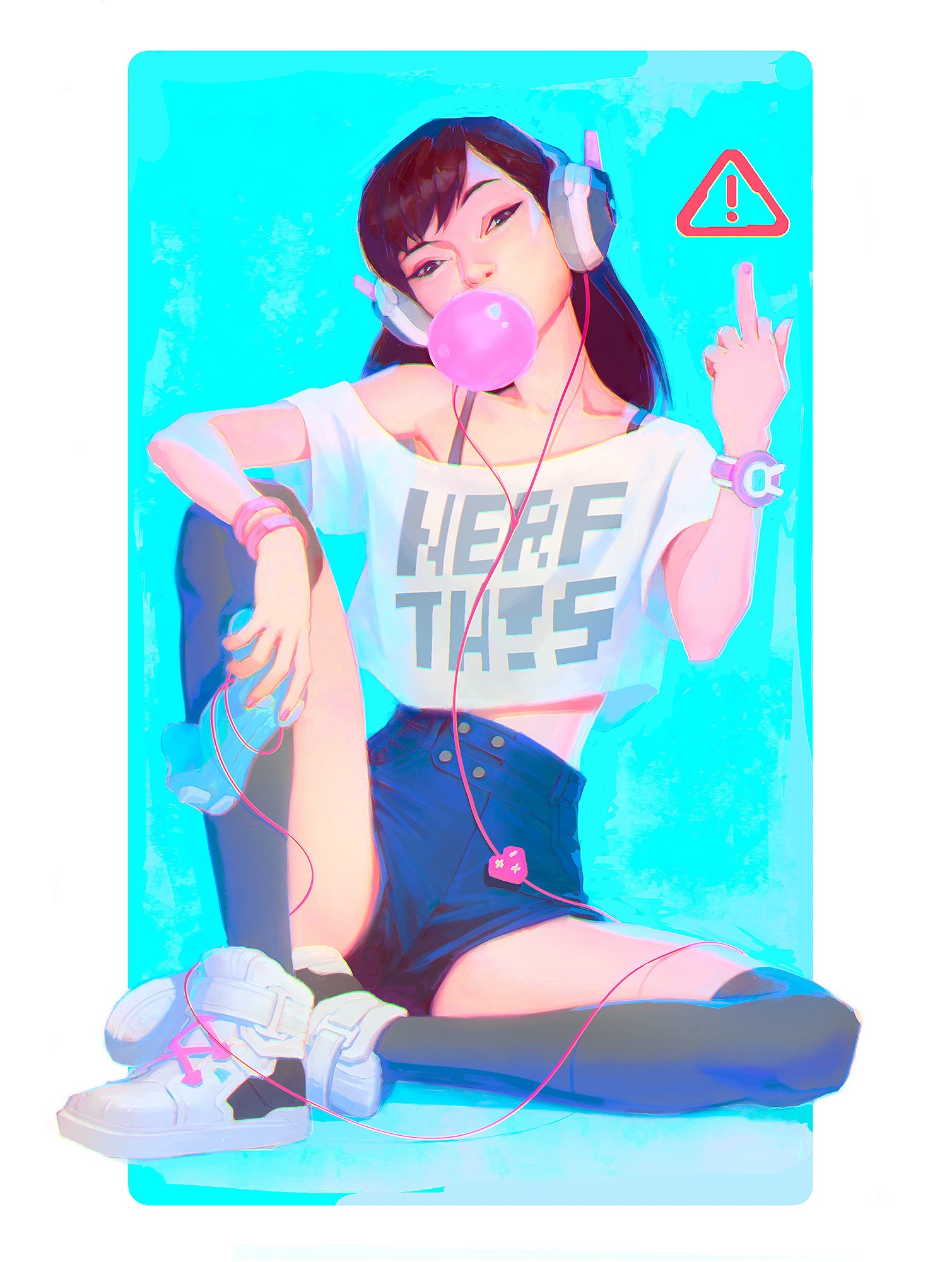 D.Va from Overwatch blowing bubblegum HD Phone Wallpaper