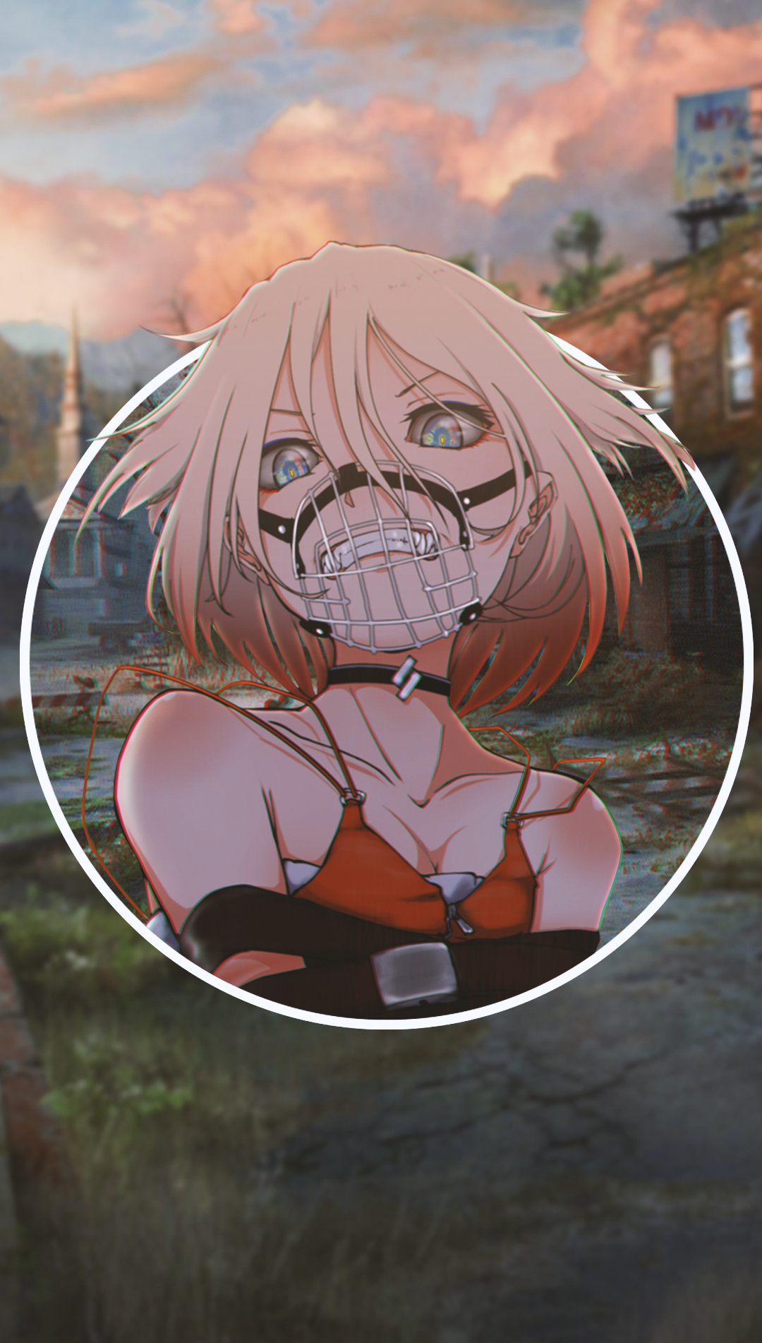 Anime girl with muzzle in circular frame HD Phone Wallpaper