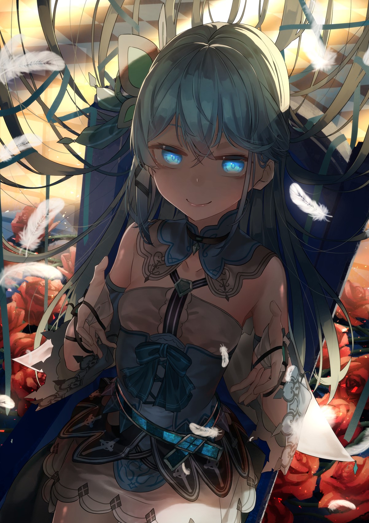 Anime girl with blue hair and eyes HD Phone Wallpaper