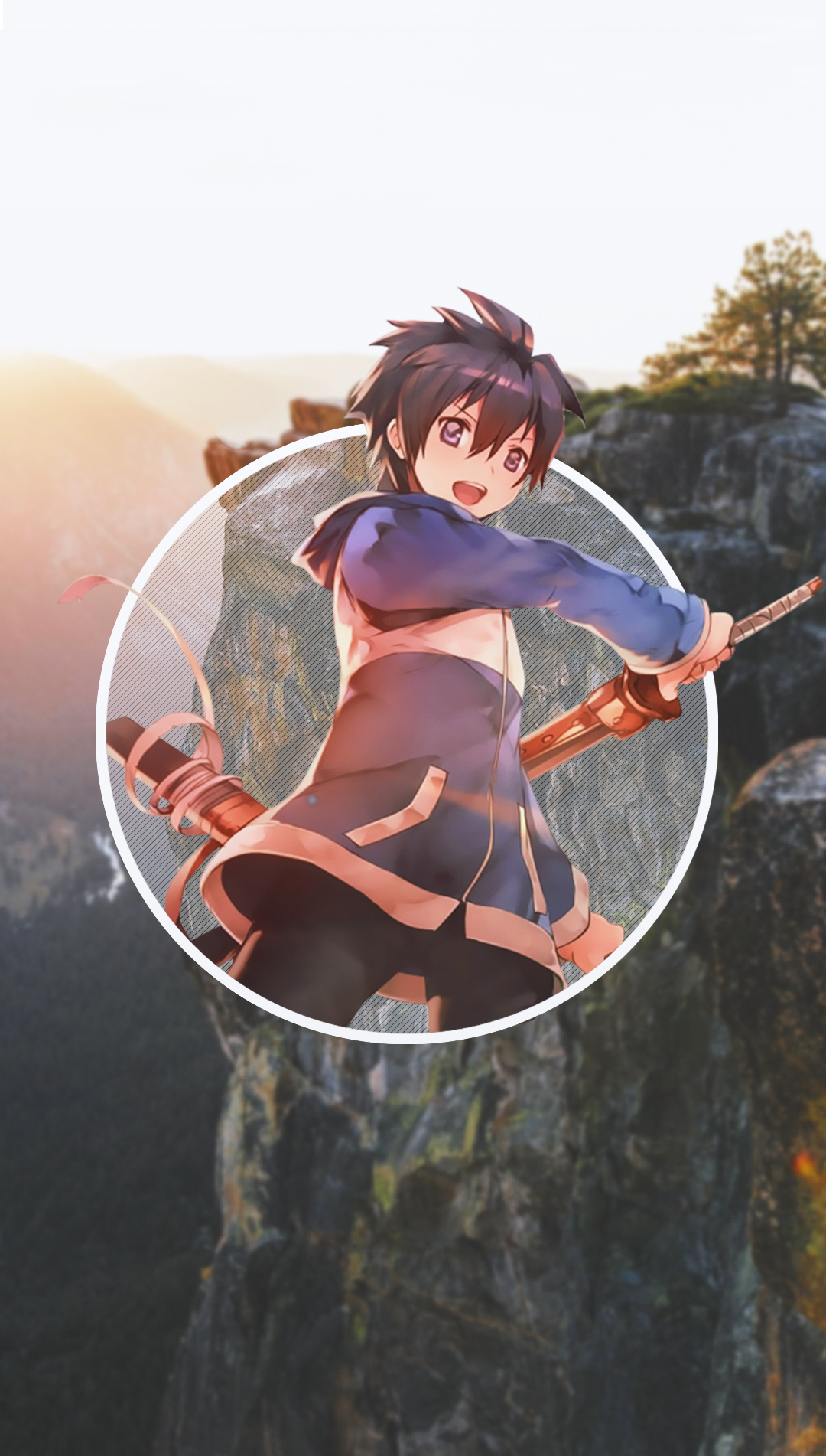 Anime boy with sword on mountain cliff HD Phone Wallpaper