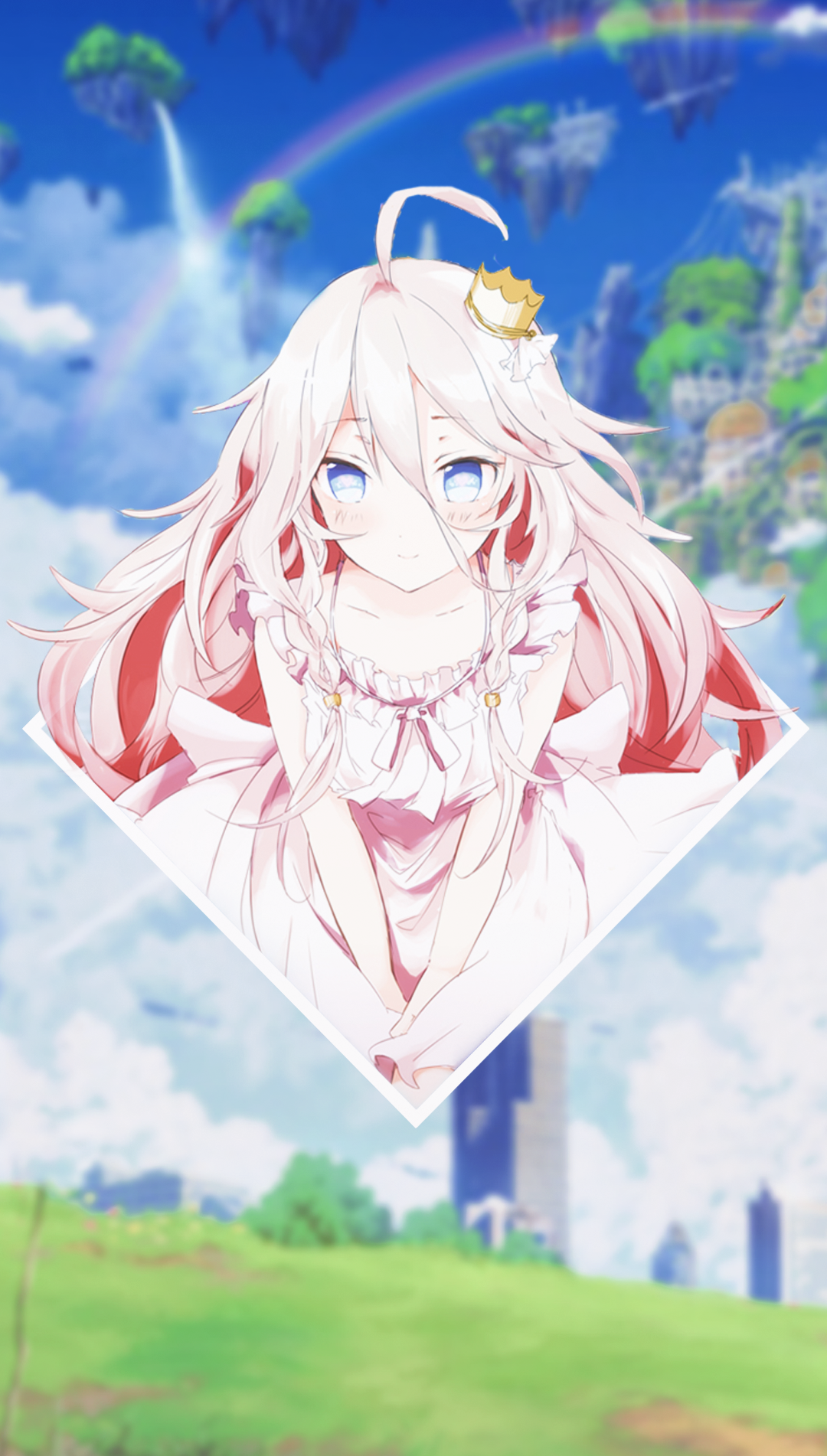 Anime girl with crown and pink hair HD Phone Wallpaper