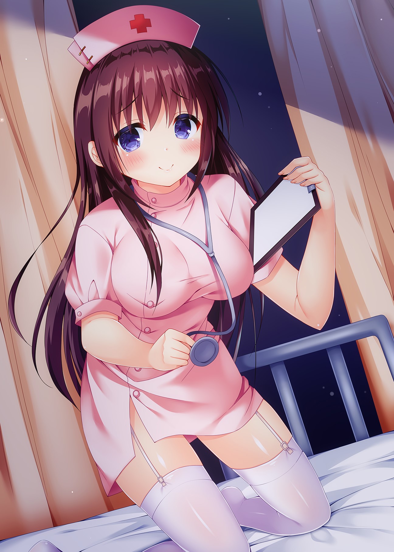 Anime nurse with stethoscope and tablet HD Phone Wallpaper