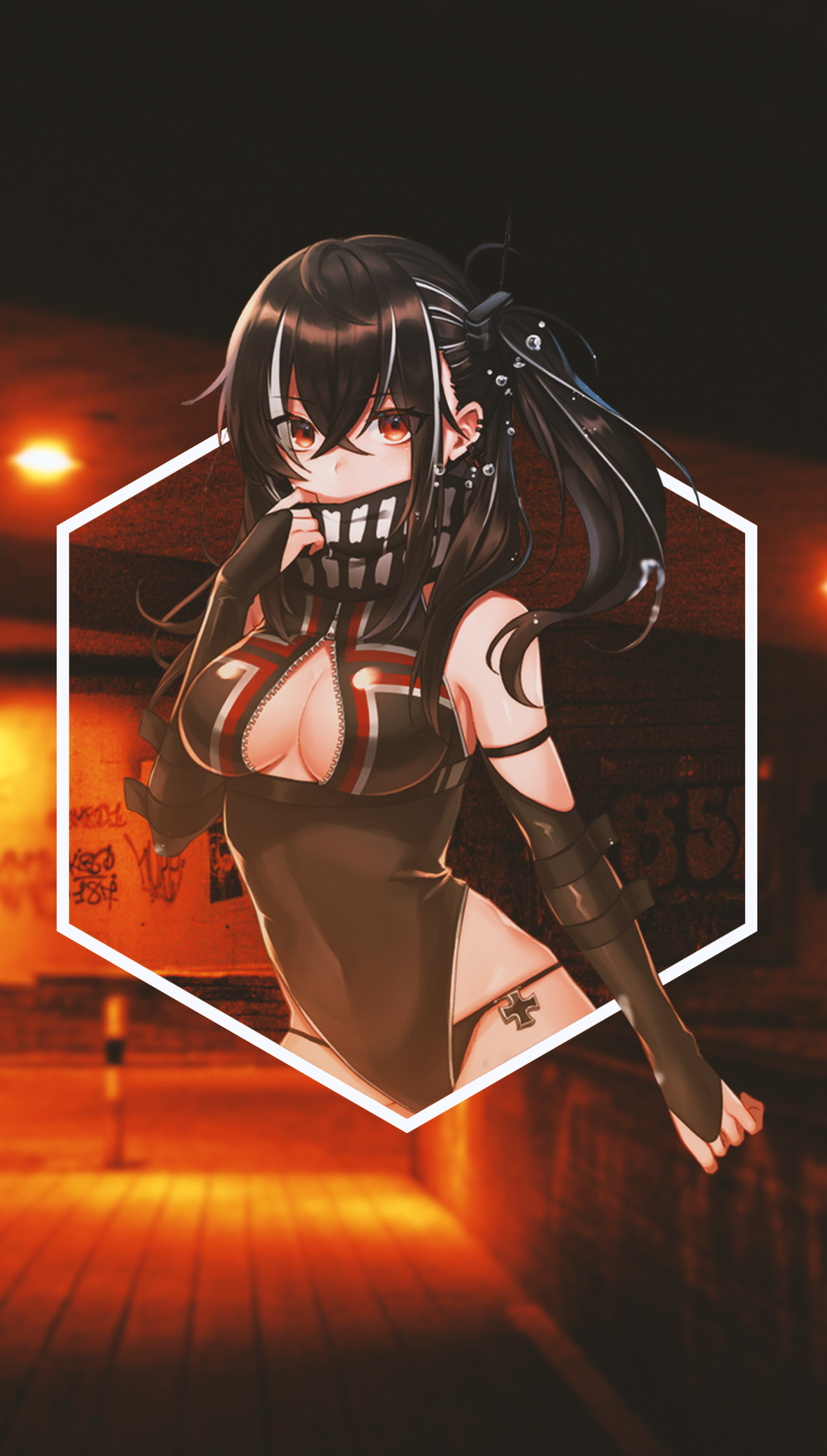 Anime girl with black hair and red eyes HD Phone Wallpaper