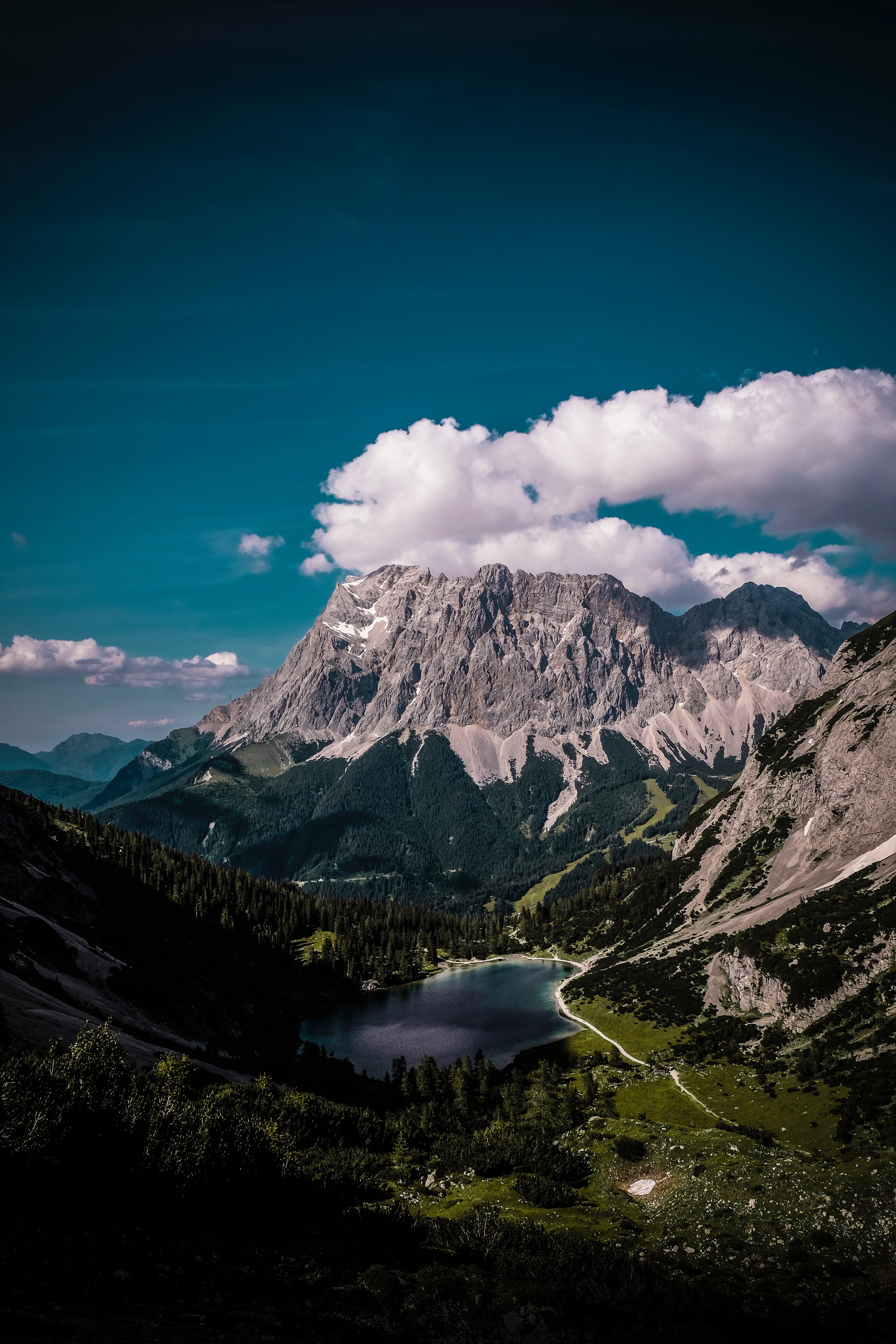 Mountain landscape with lake and clouds HD Phone Wallpaper