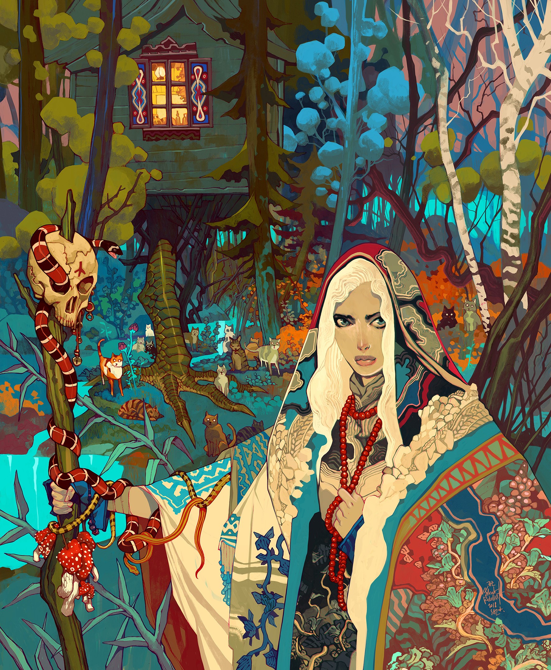 Woman with staff in enchanted forest HD Phone Wallpaper