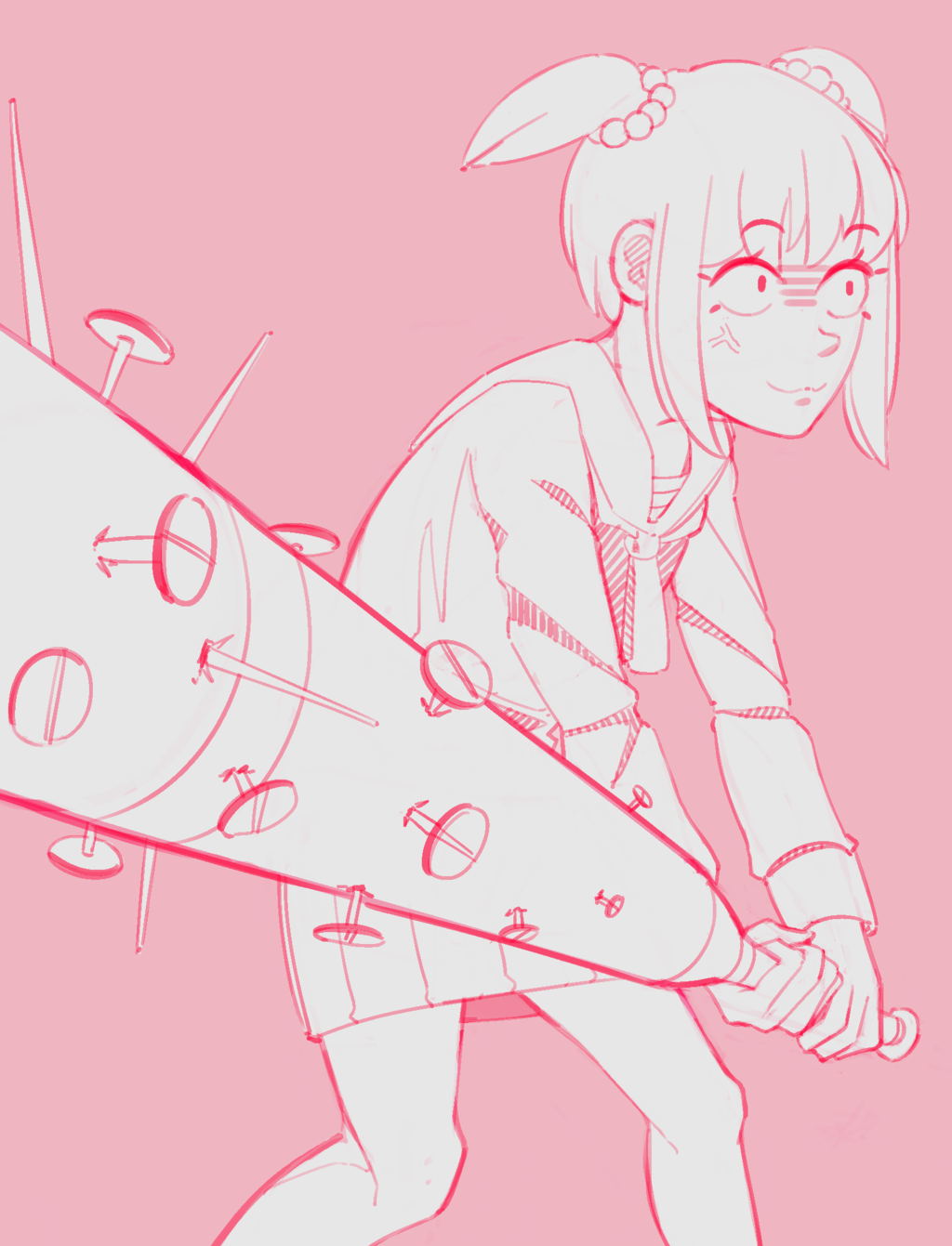 Popuko from Pop Team Epic with a spiked bat HD Phone Wallpaper